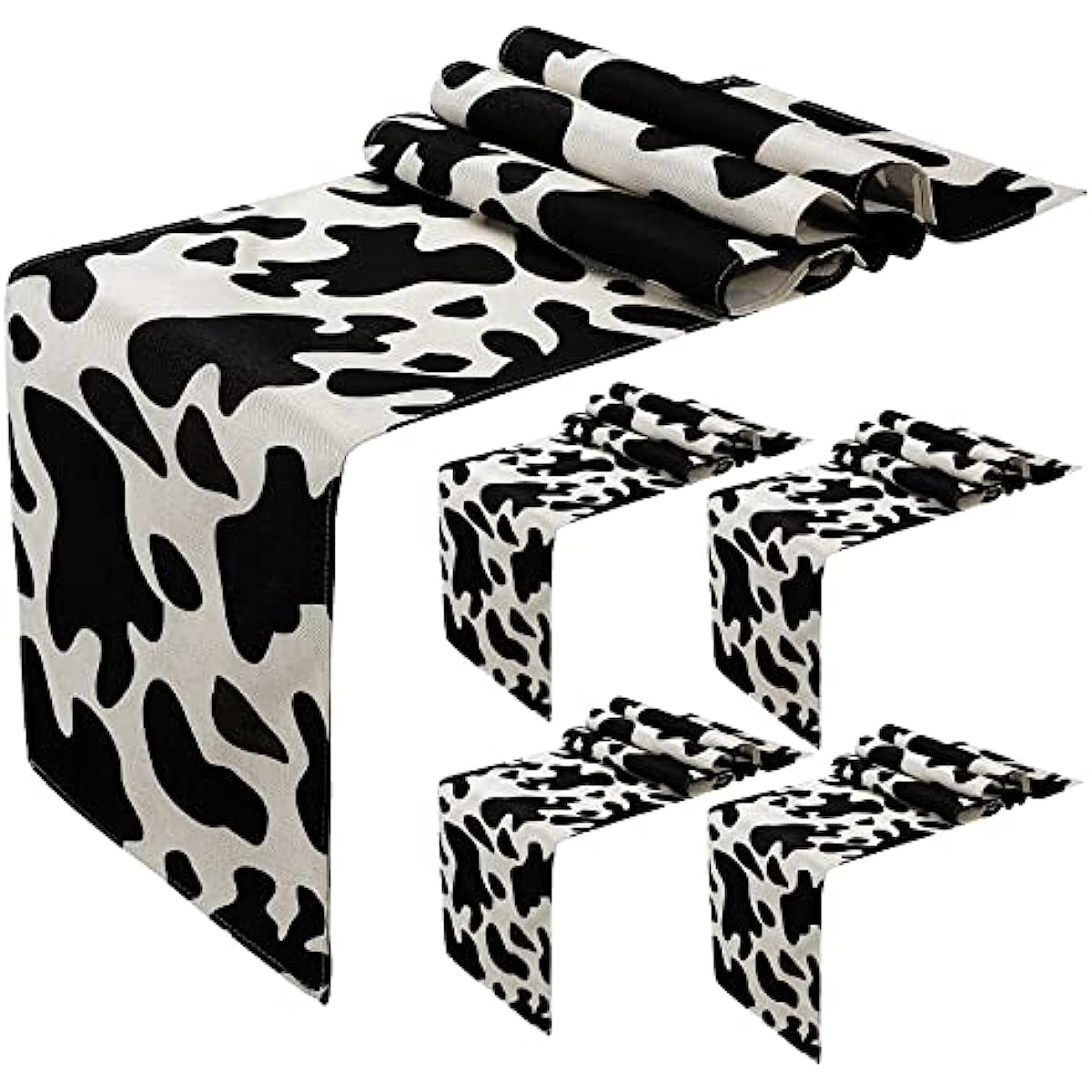farmhouse cow print table runner western cowhide table decor