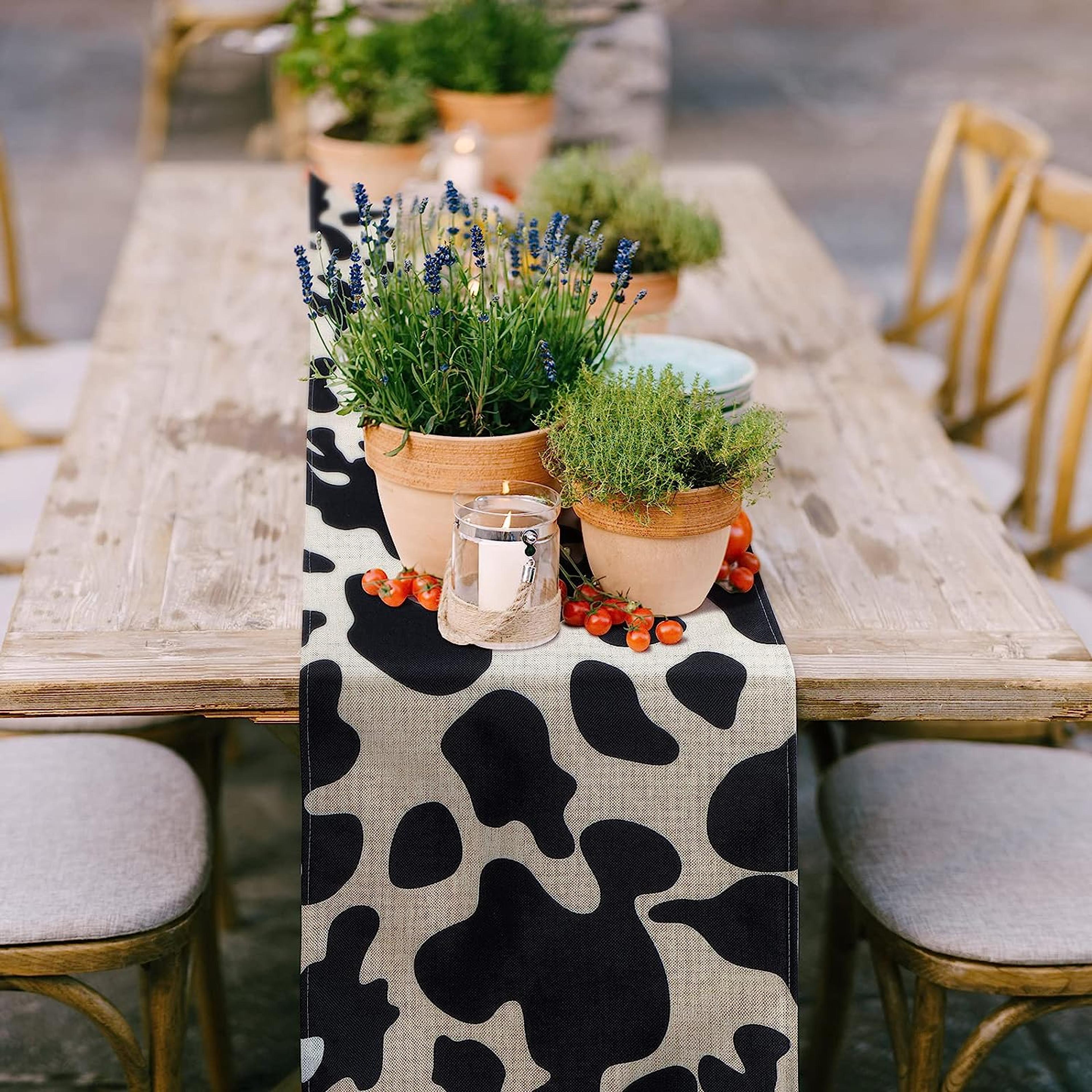 Farmhouse Cow Print Table Runner Western Cowhide Table Decor 1
