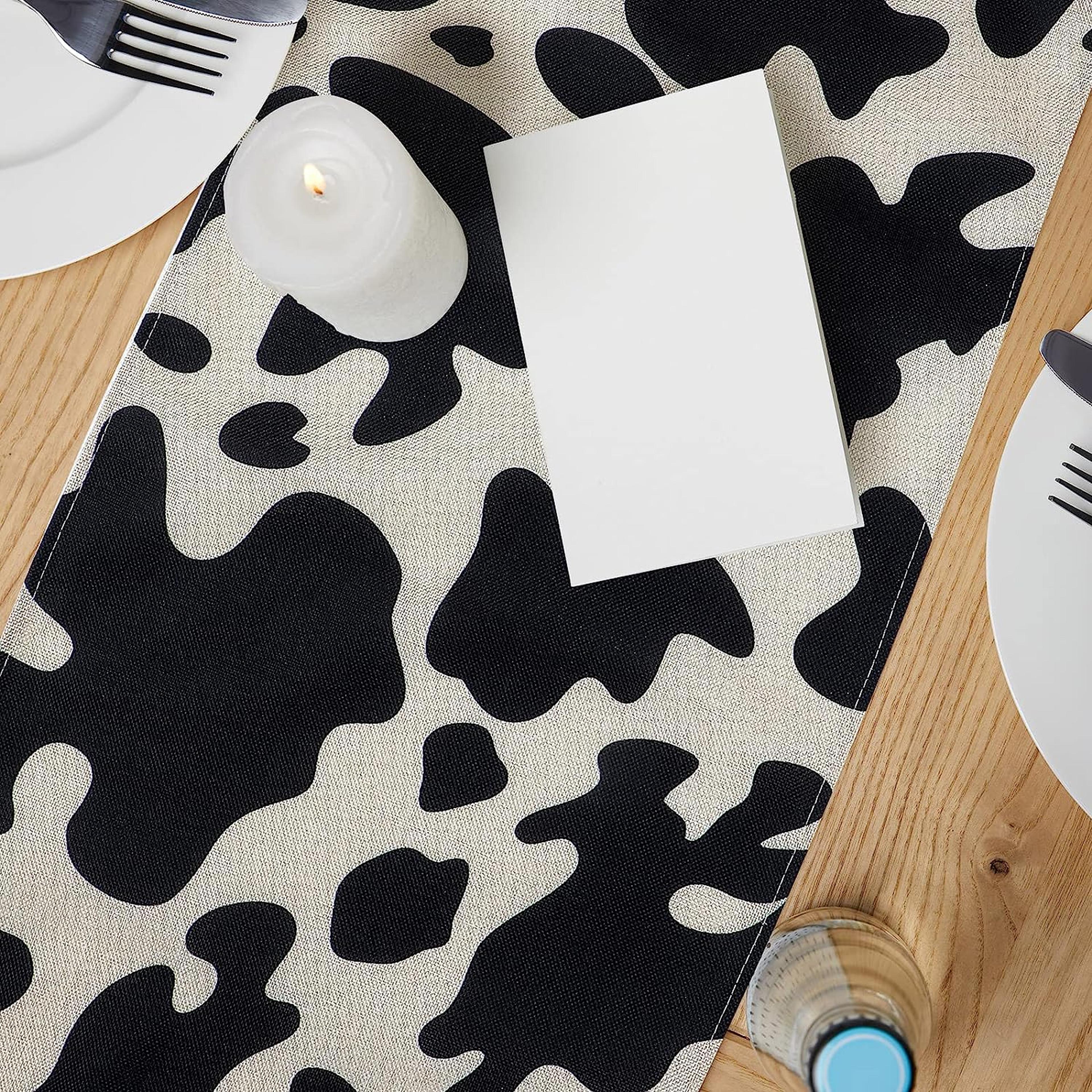 Farmhouse Cow Print Table Runner Western Cowhide Table Decor 3