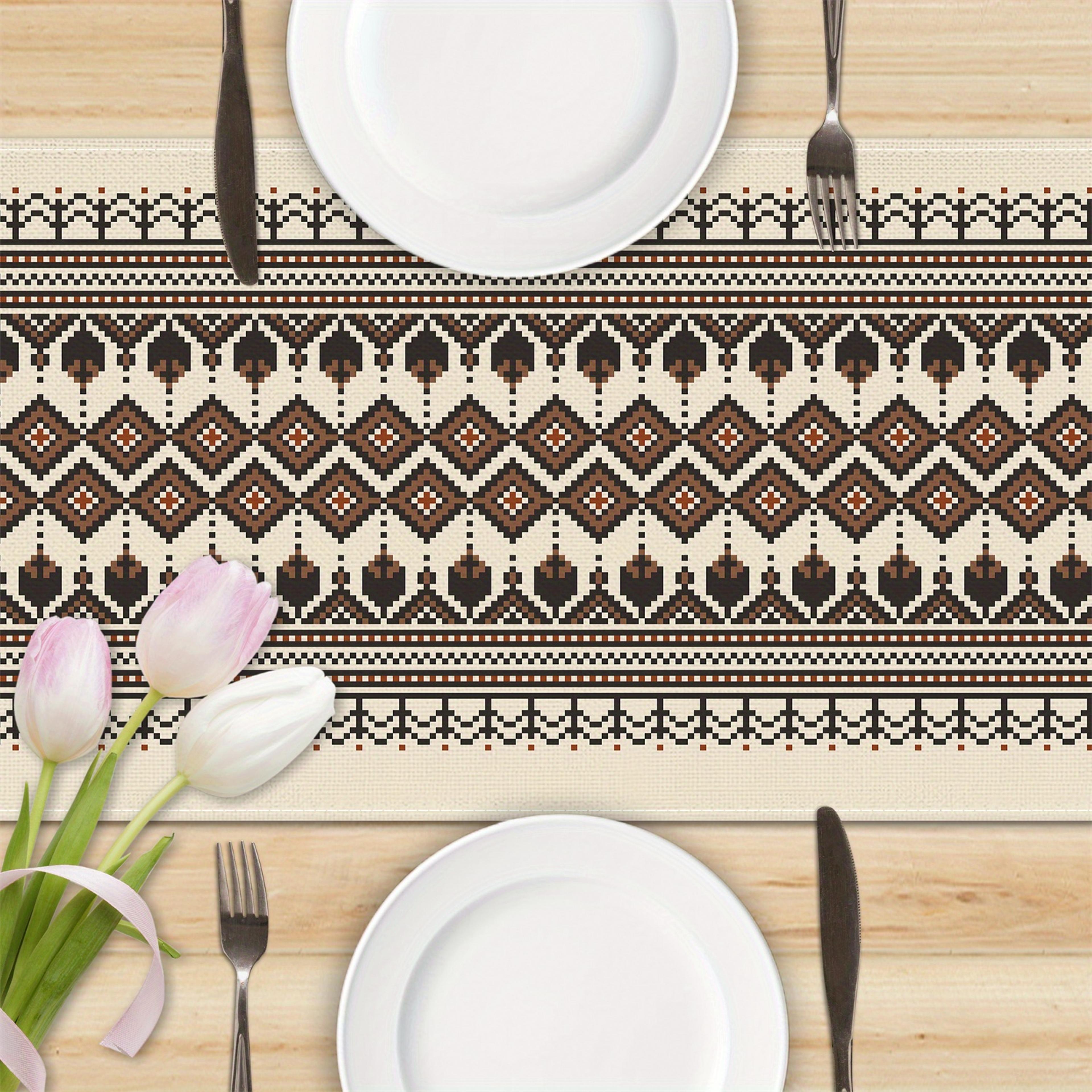 Bohemian Geometric Diamond Table Runner Ethnic Print Dining Decor 2