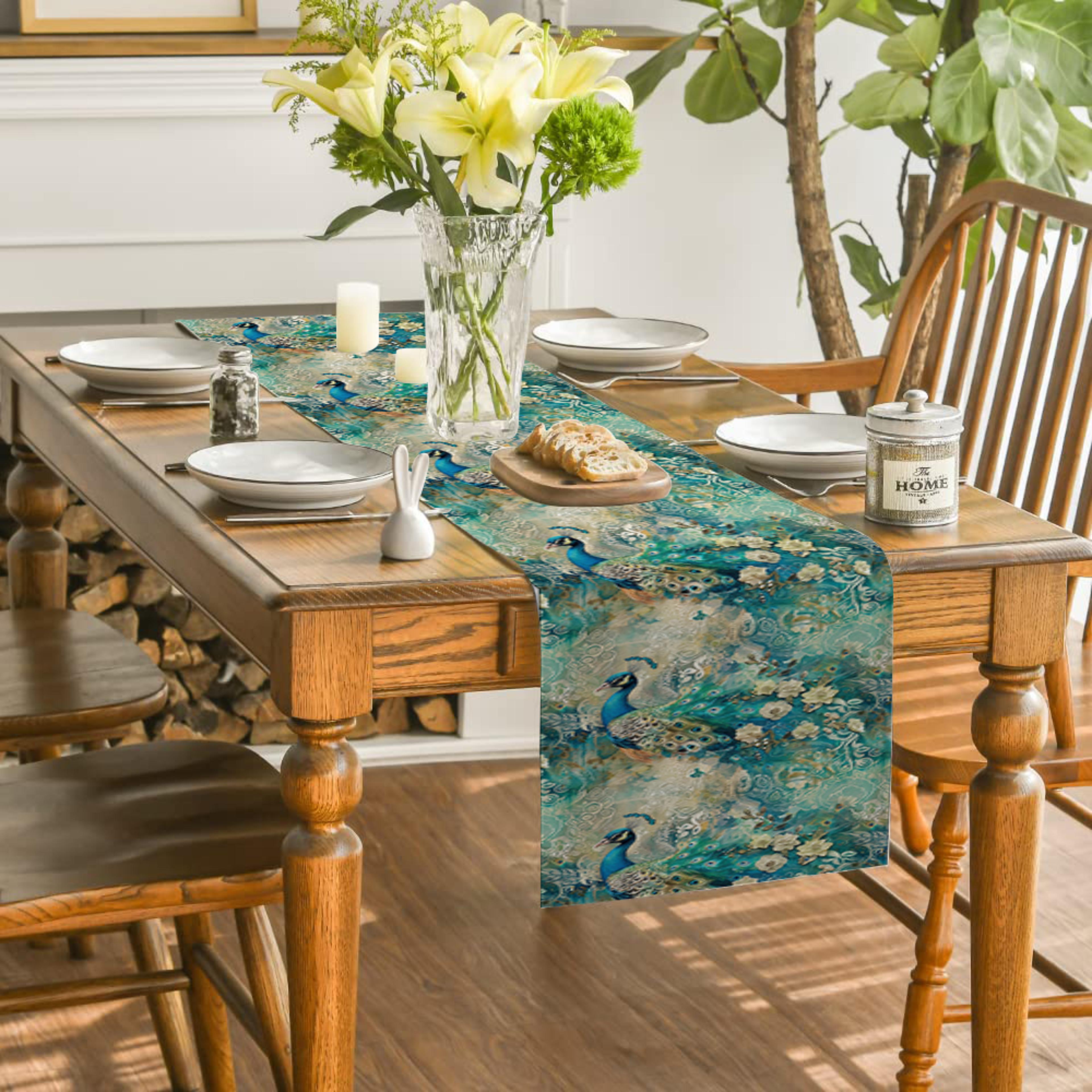 Vintage Peacock Flower Table Runner Elegant Dining Table Decor  Reusable Kitchen Accent 3