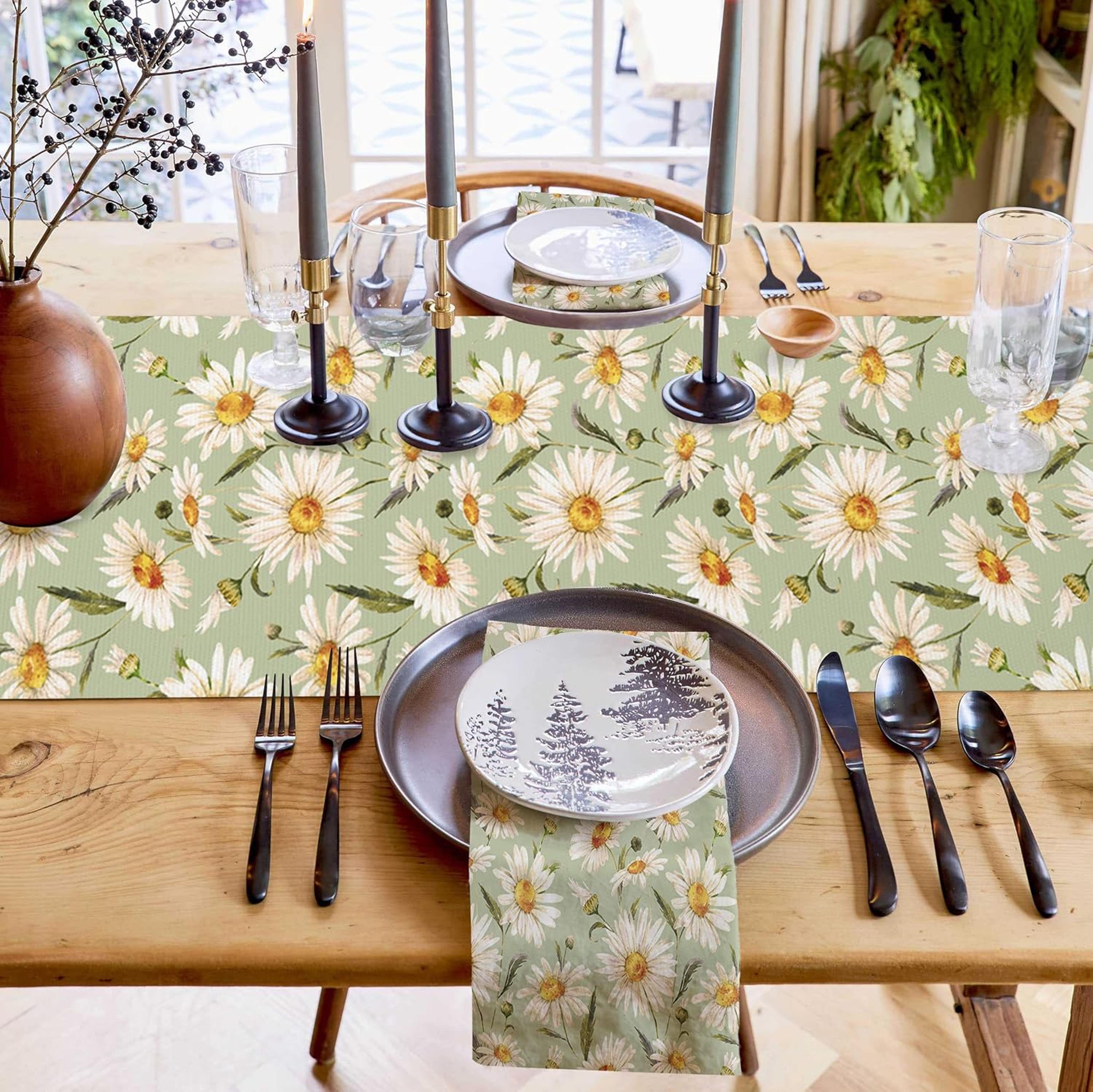 Spring Daisy Floral Linen Table Runner Holiday Table Decor  Farmhouse Dining Decor 2