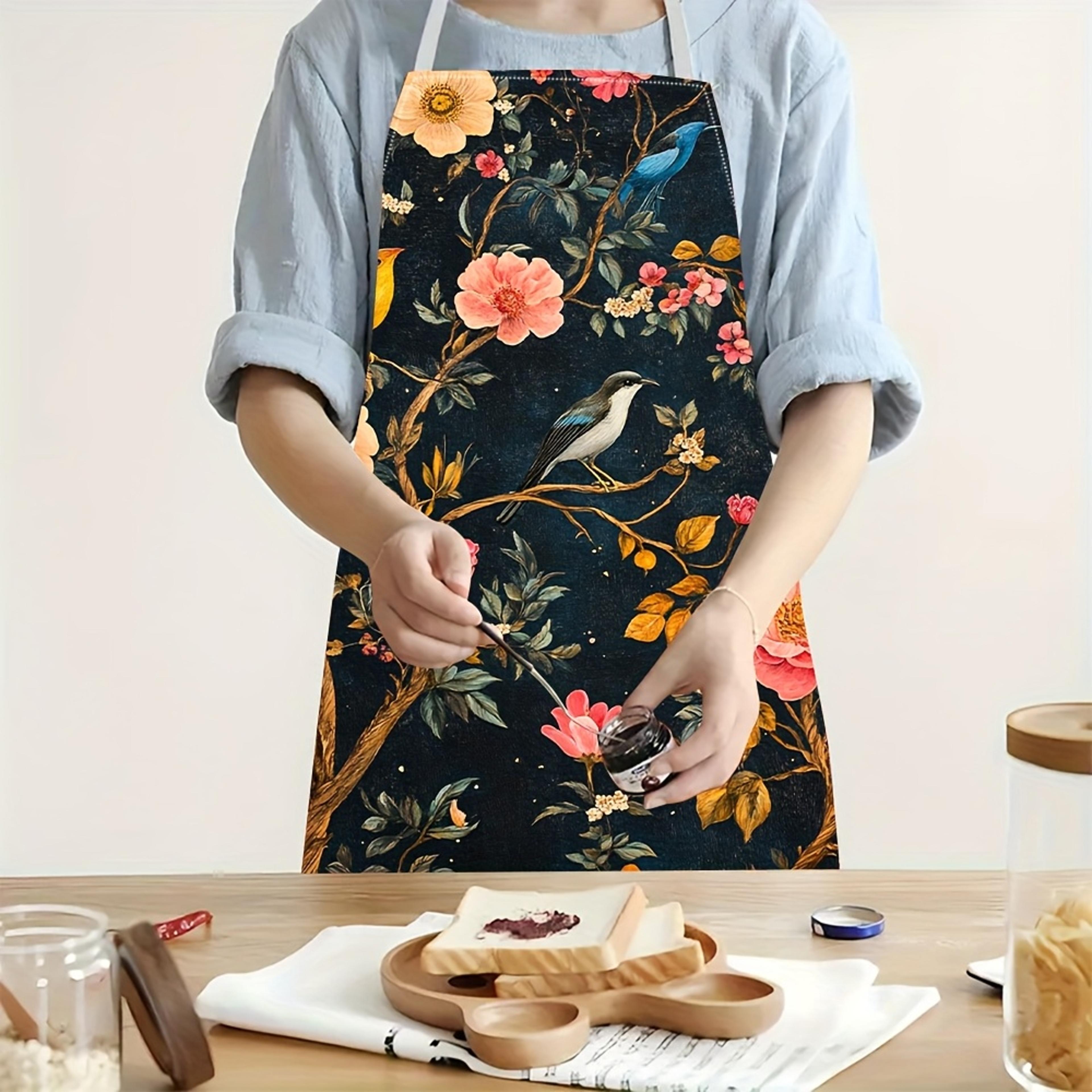 Vintage Floral Bird Print Linen Apron For Women Stylish Cooking  Baking Essential 2