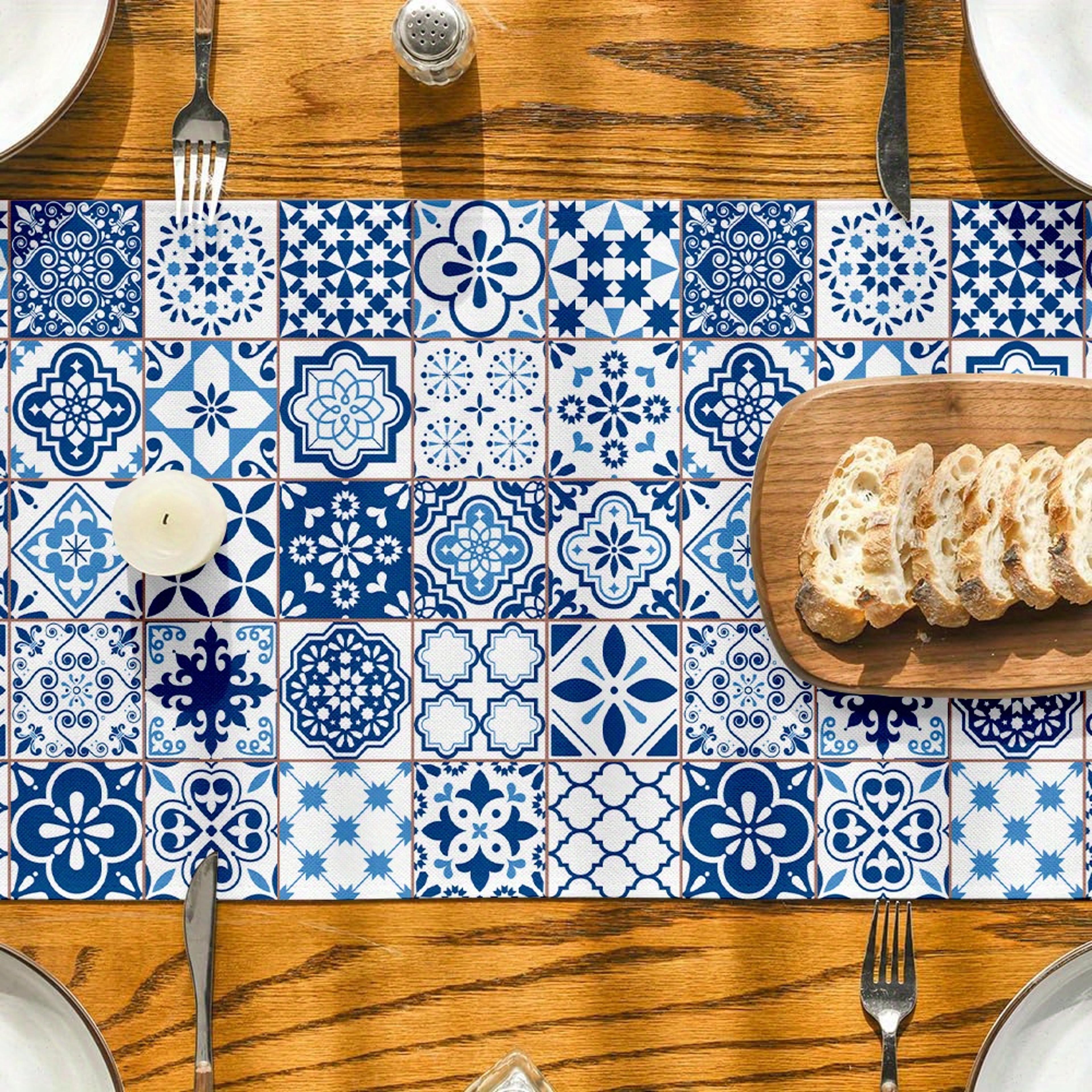 Bohemian Blue  White Linen Table Runner For Dining  Home Decor 2