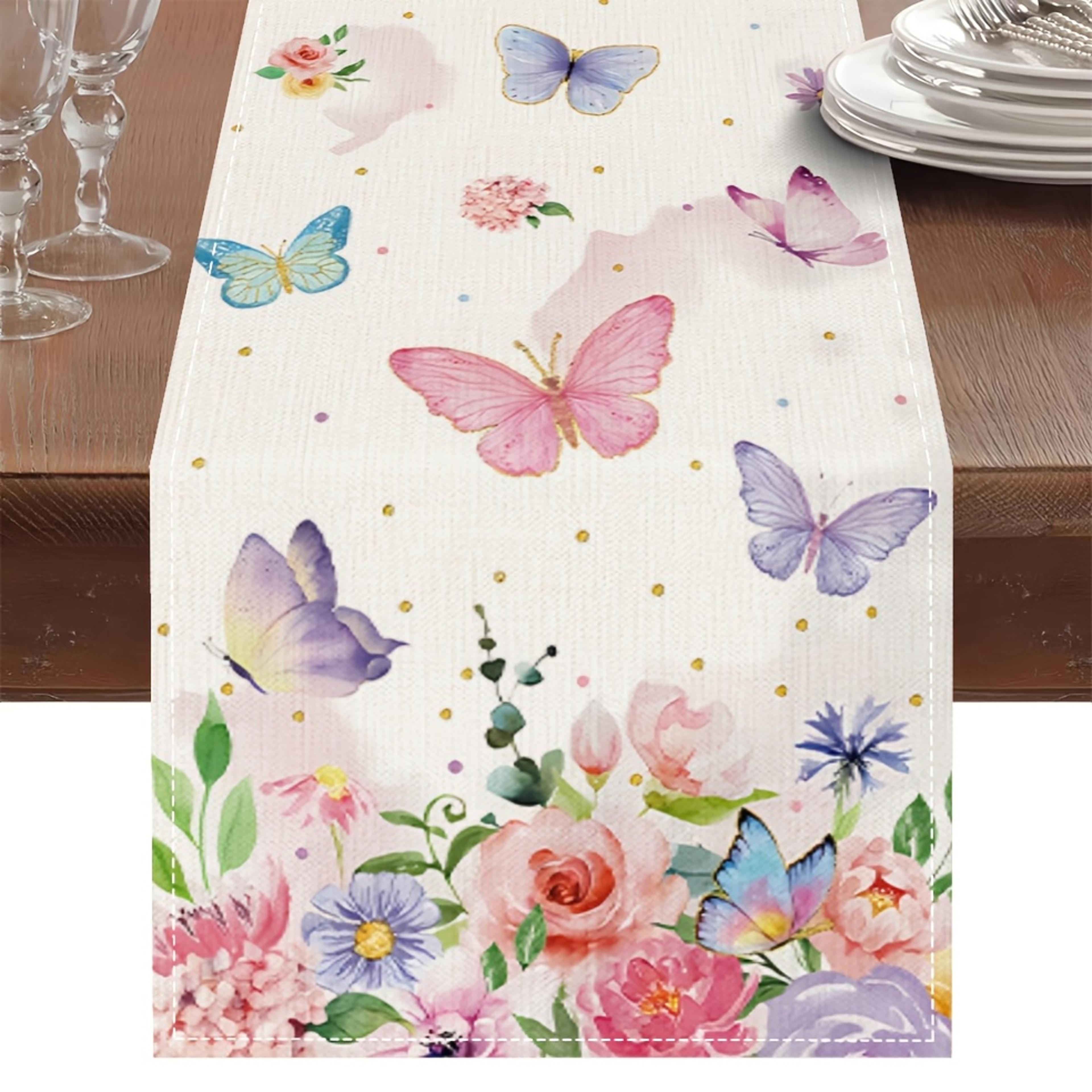 Elegant Spring Watercolor Butterfly Table Runner For Dining  Home Decor 5