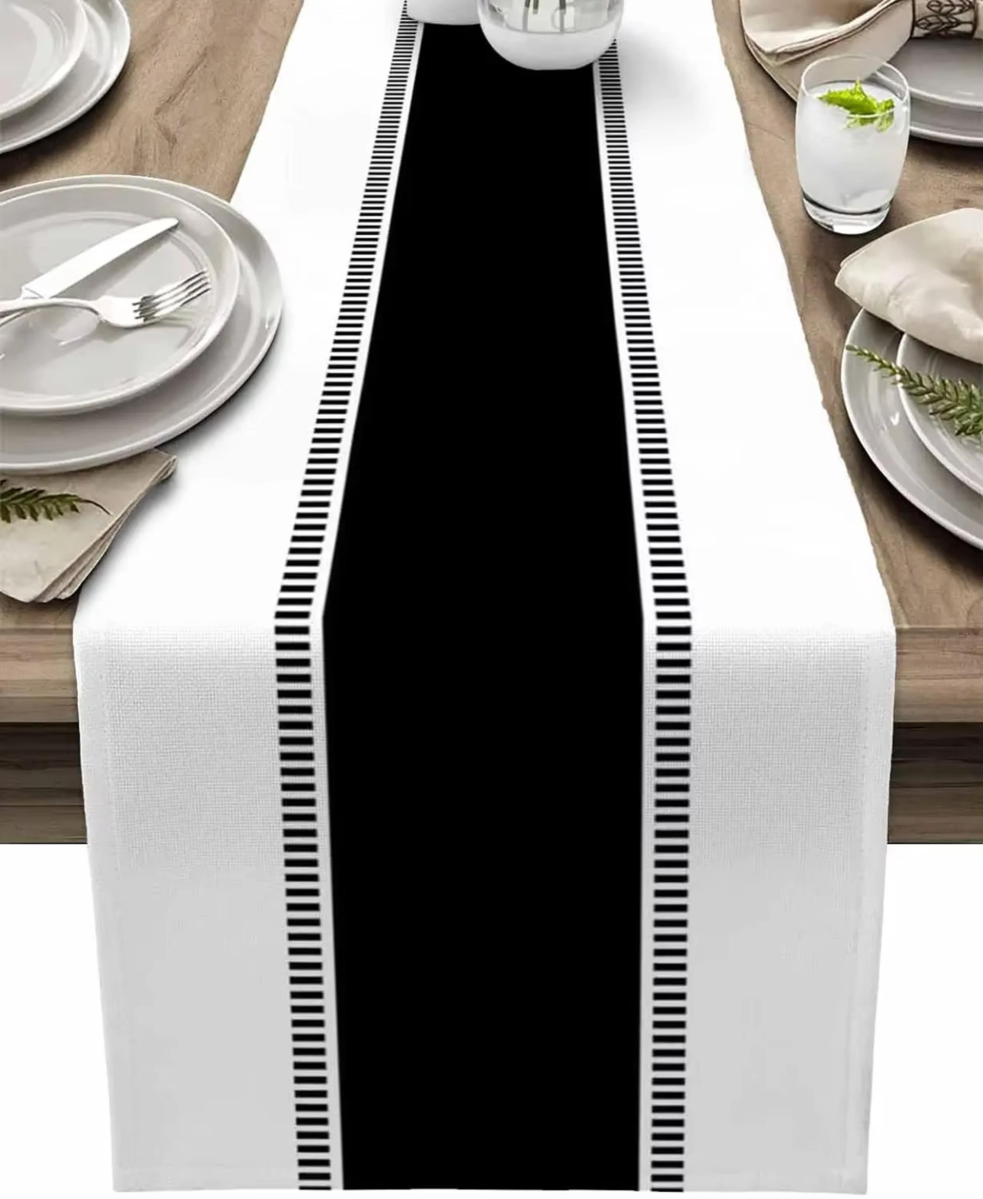 Navy Blue Striped Linen Table Runner Farmhouse Dining Table Decor 5