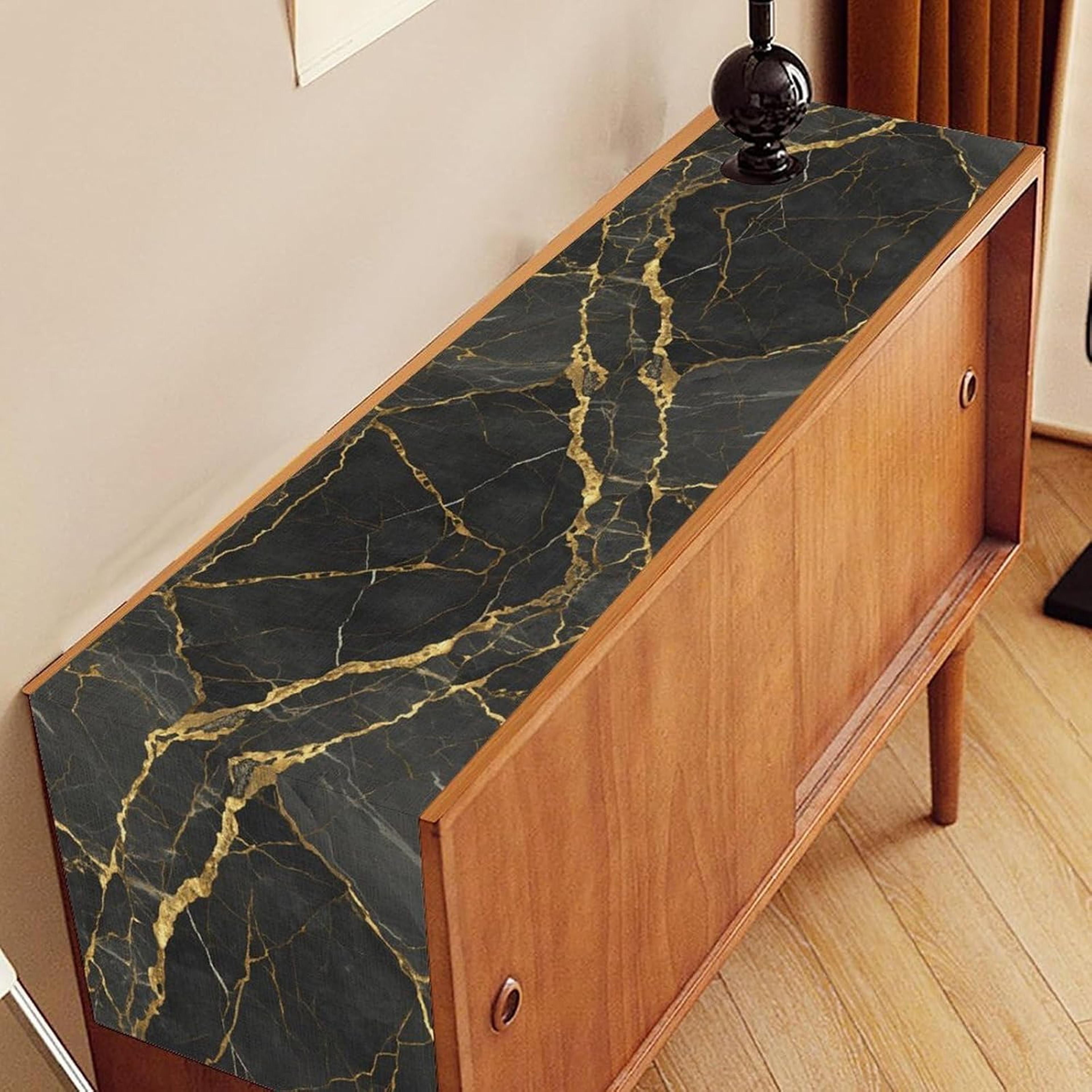 Elegant Black Gold Marble Linen Table Runner Reusable Dining  Holiday Decor 3