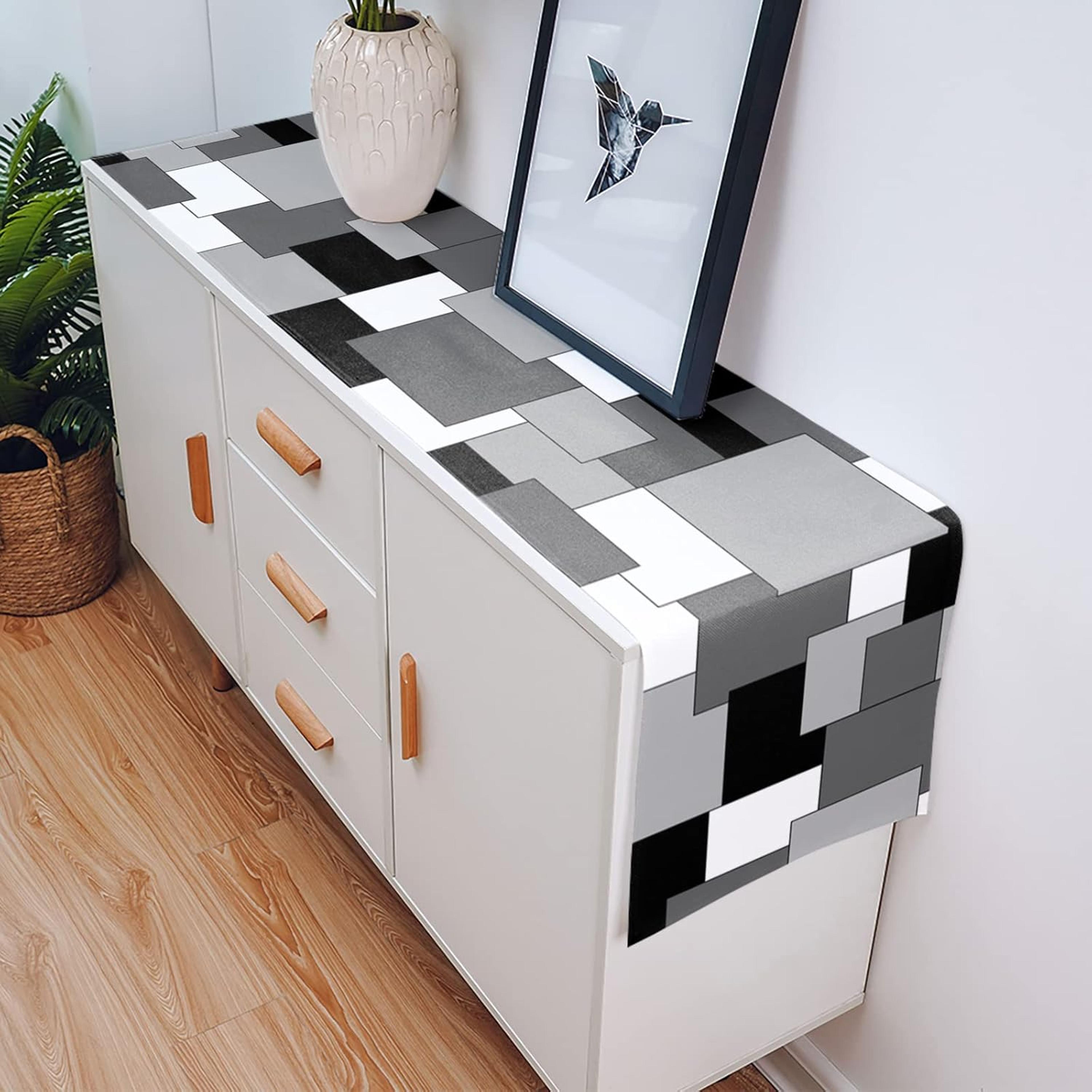 Modern Linen Table Runner Abstract Geometric Color Block Dining  Kitchen Decor 4