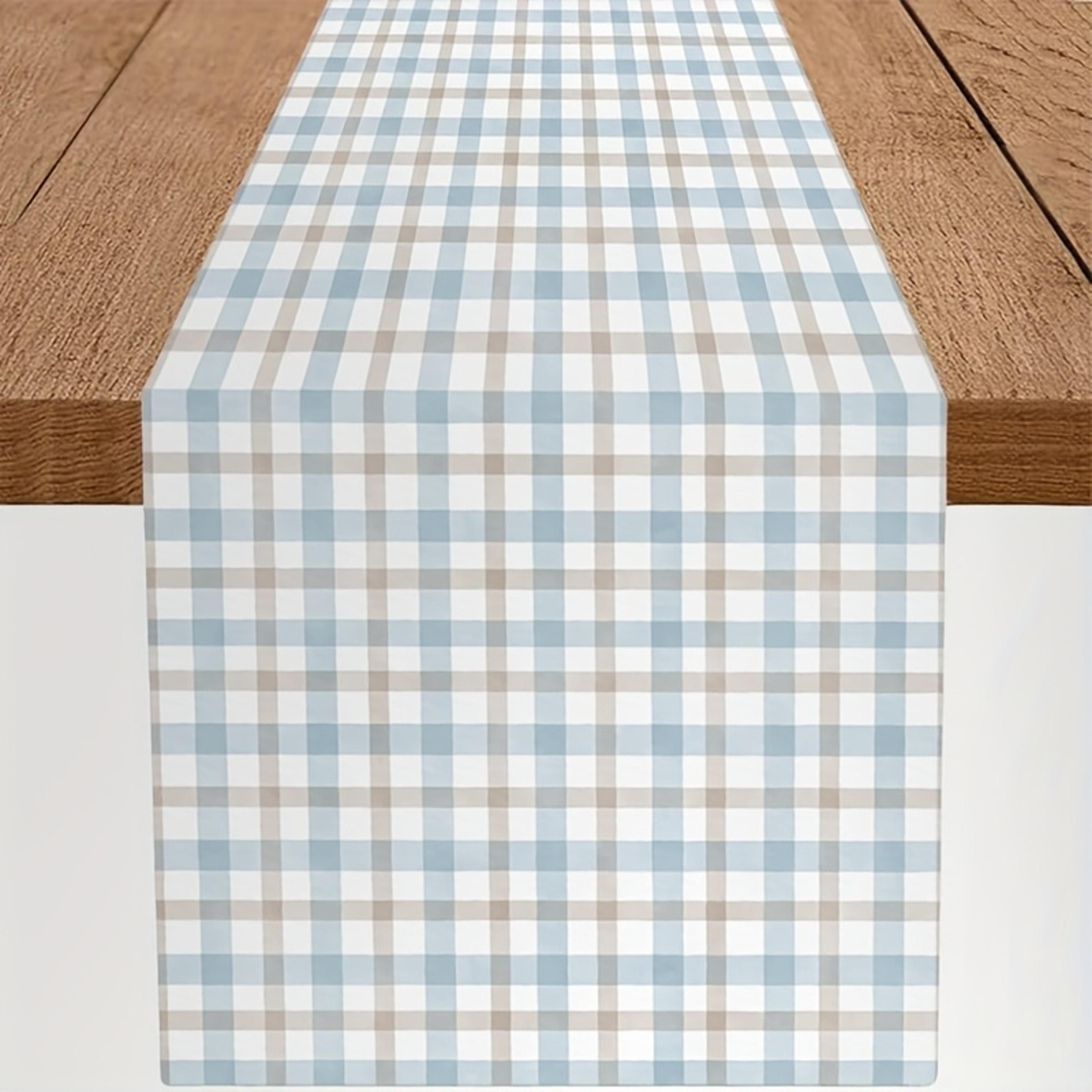 Elegant Blue White Plaid Linen Table Runner Classic Holiday  Dining Room Decor 5