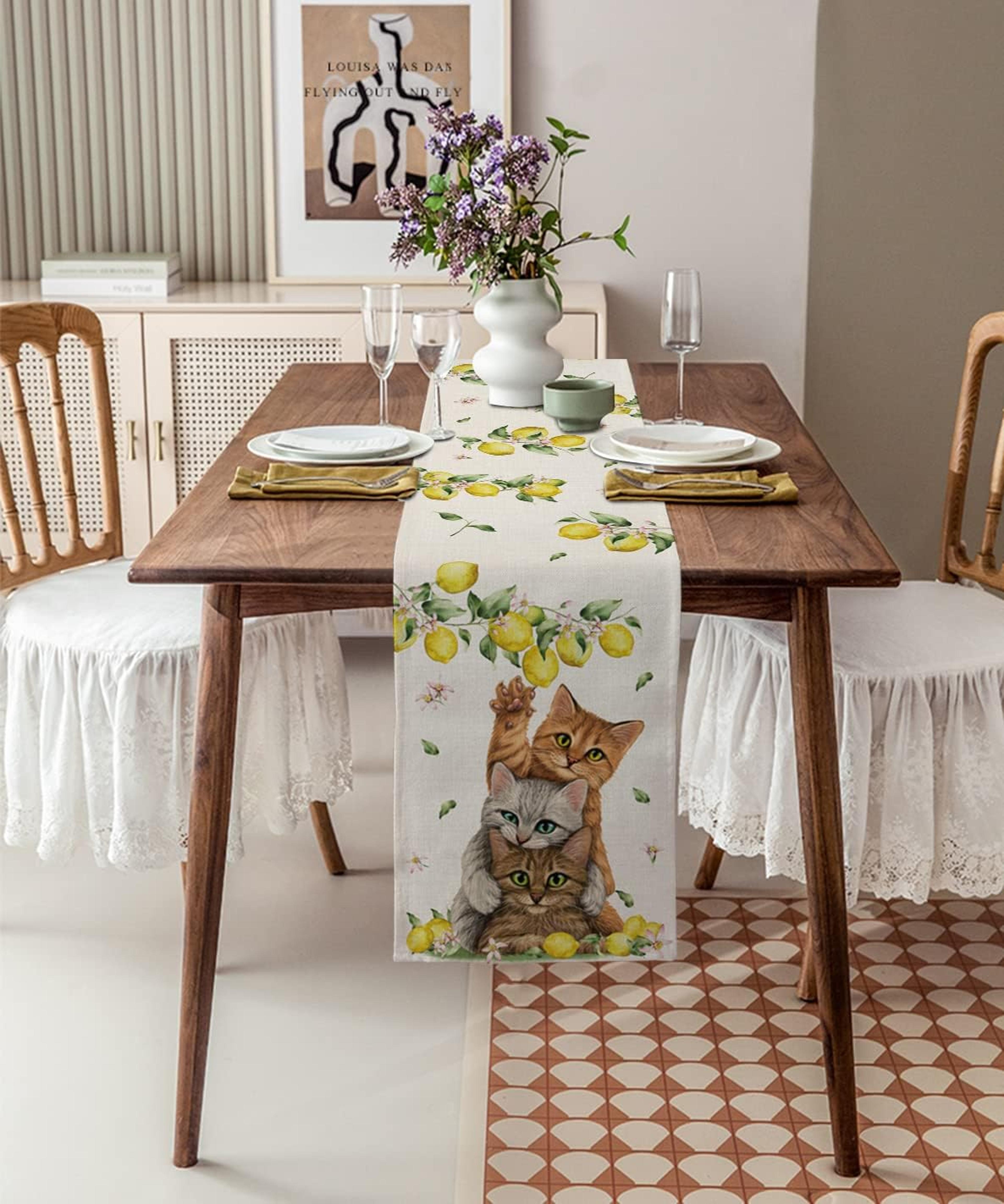 Premium Lemon Linen Table Runner For Kitchen  Dining Farmhouse Spring Floral Table Decor 1