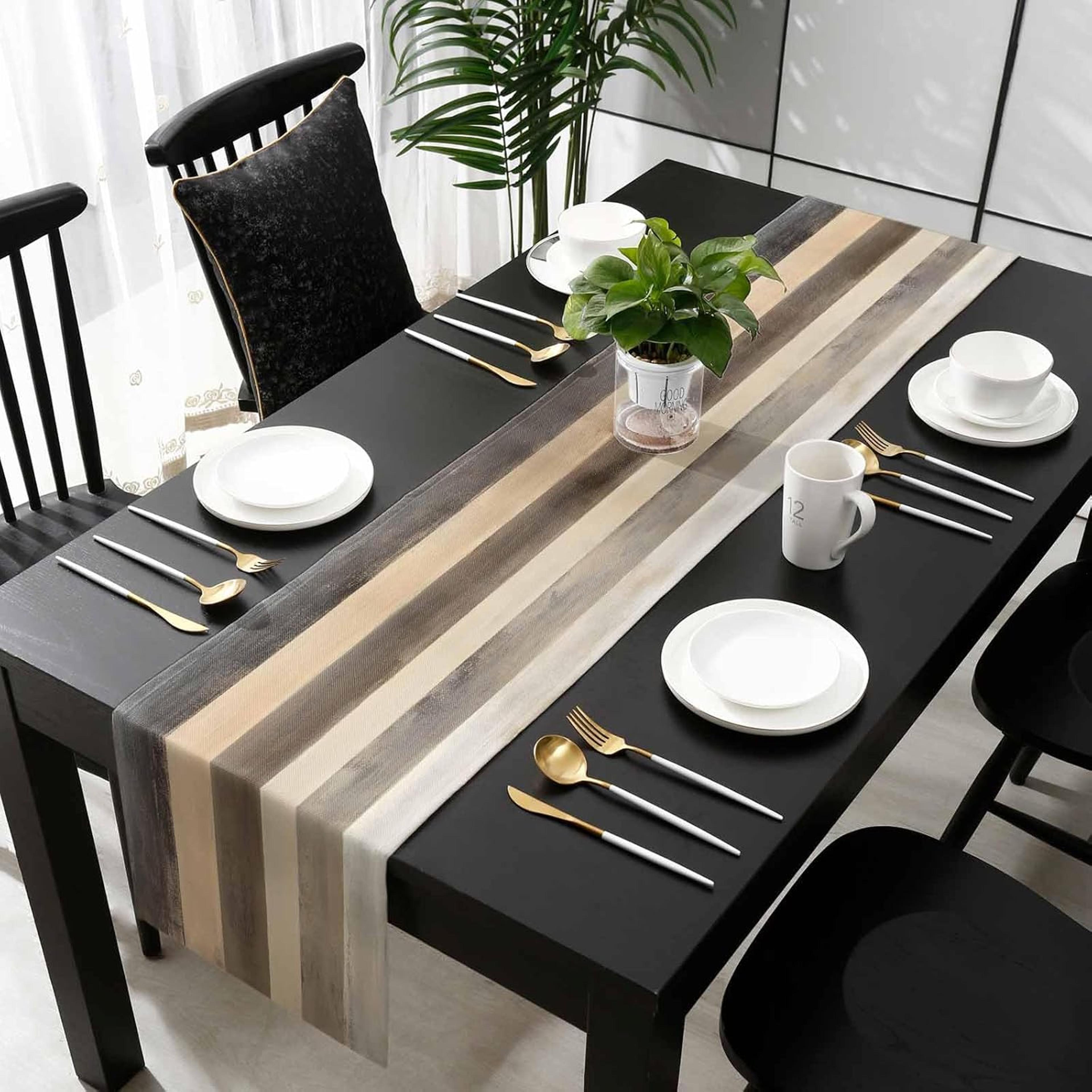 Premium Brown Stripe Linen Wood Grain Table Runner For Dining  Holiday Decor 1