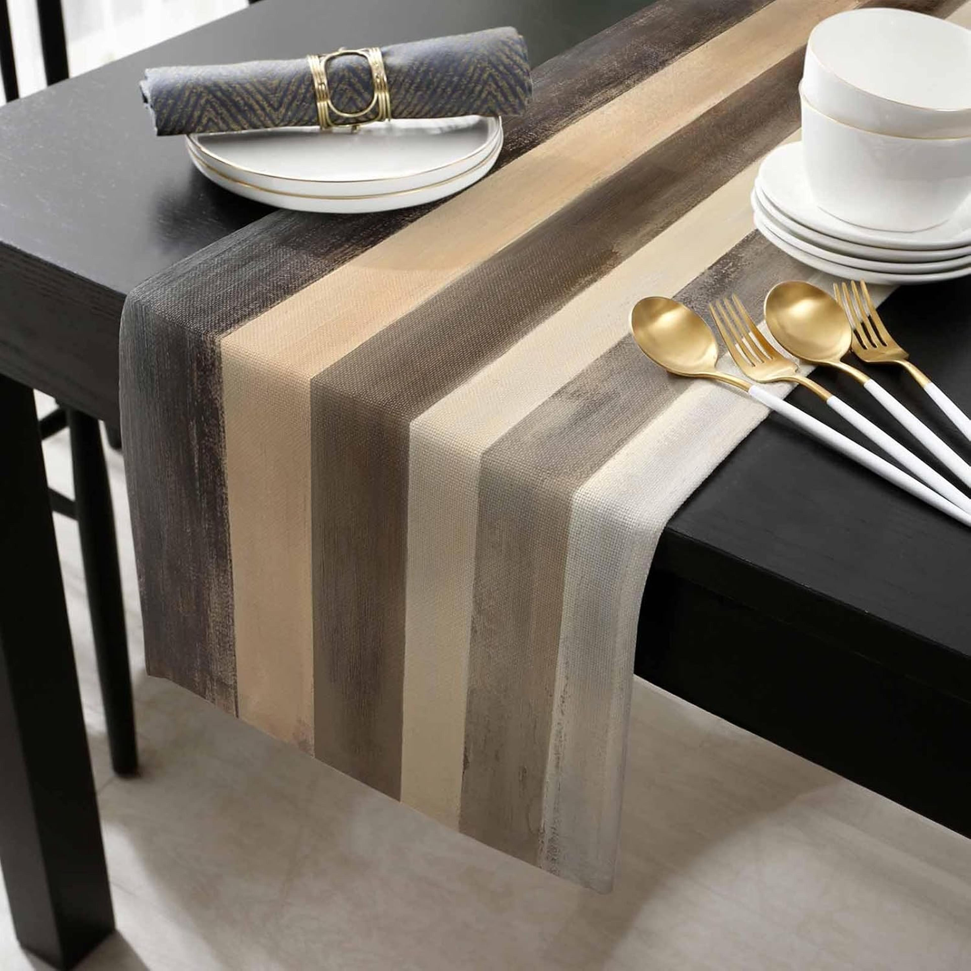 Premium Brown Stripe Linen Wood Grain Table Runner For Dining  Holiday Decor 2