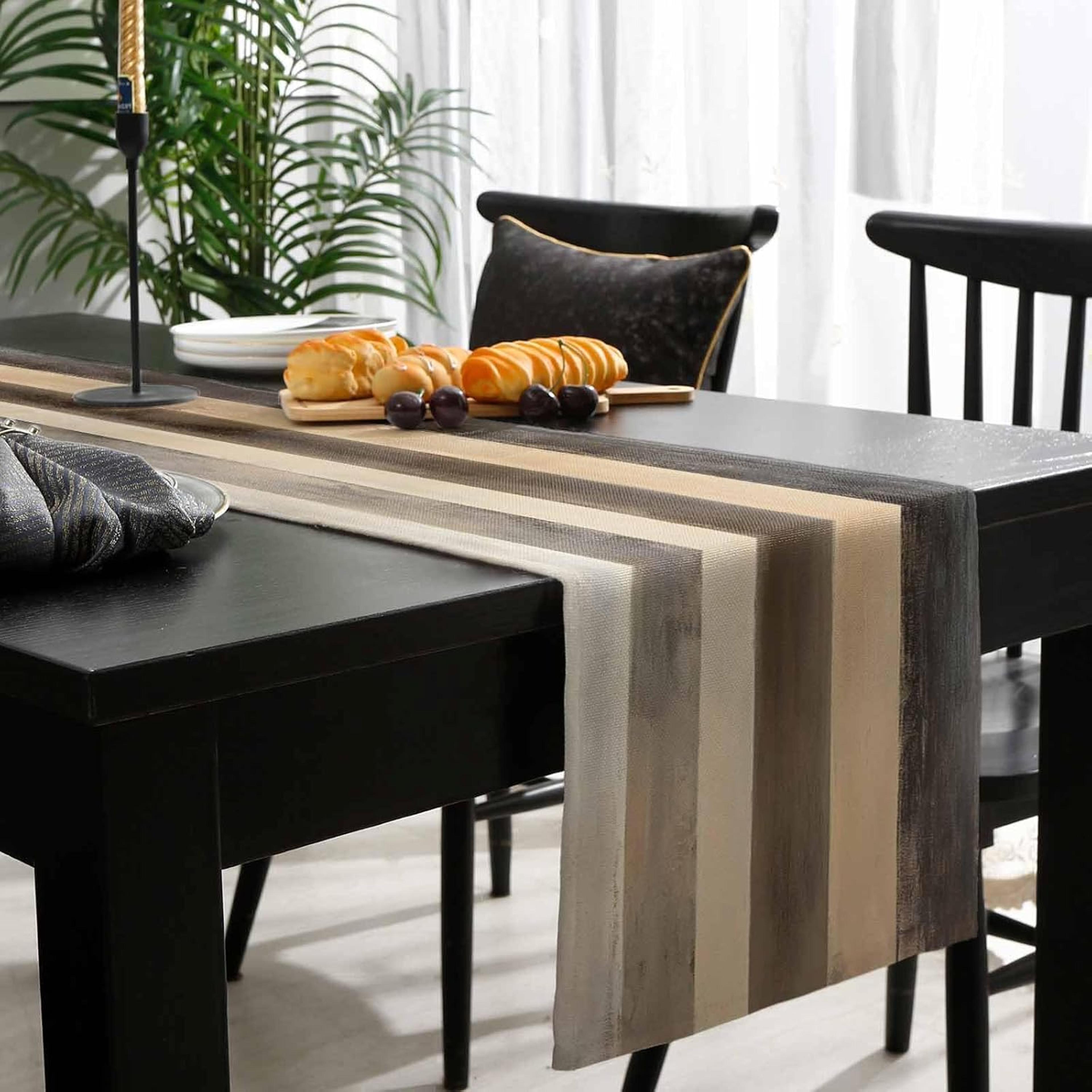 Premium Brown Stripe Linen Wood Grain Table Runner For Dining  Holiday Decor 3