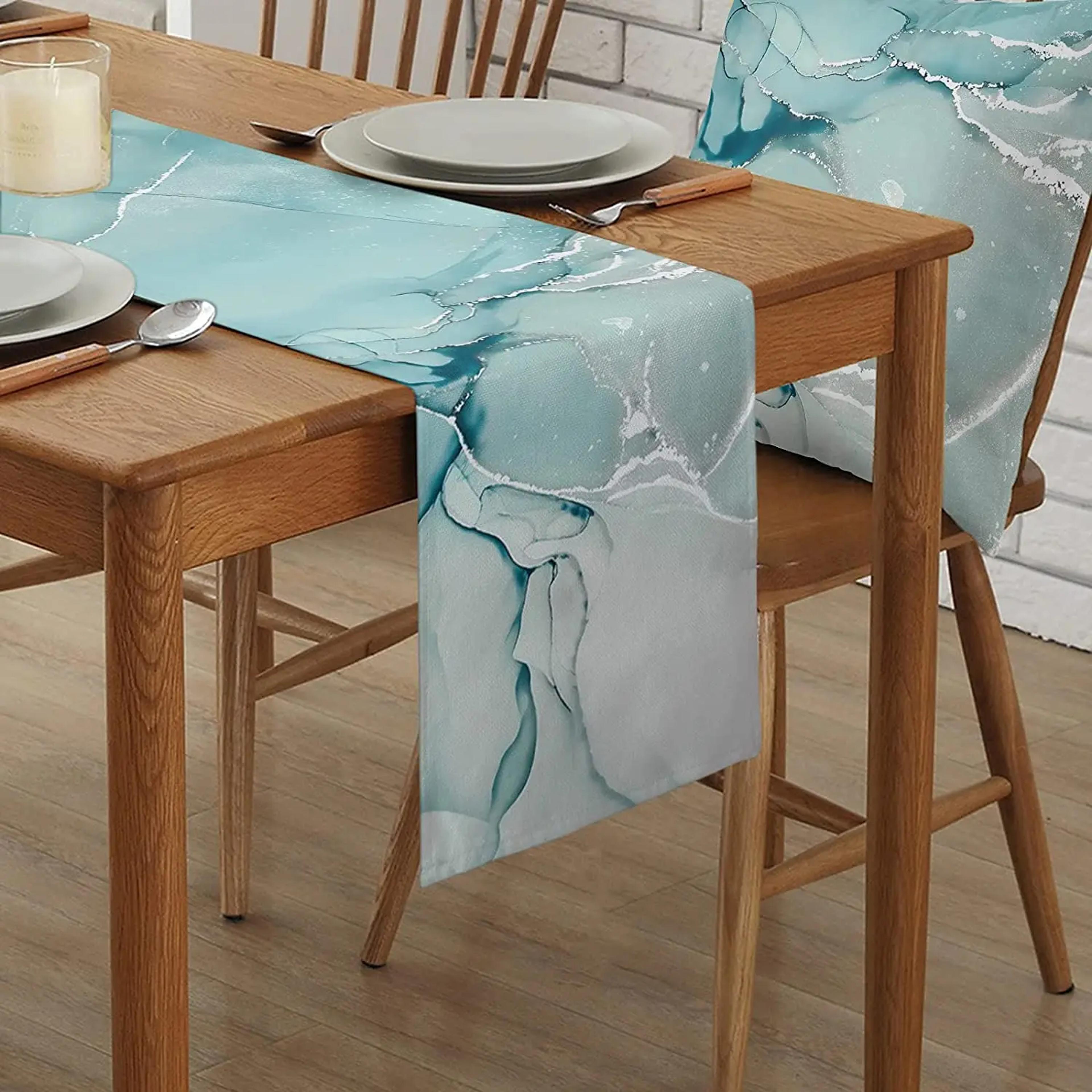 Marble Turquoise Linen Table Runner For Dining Table Decor 2