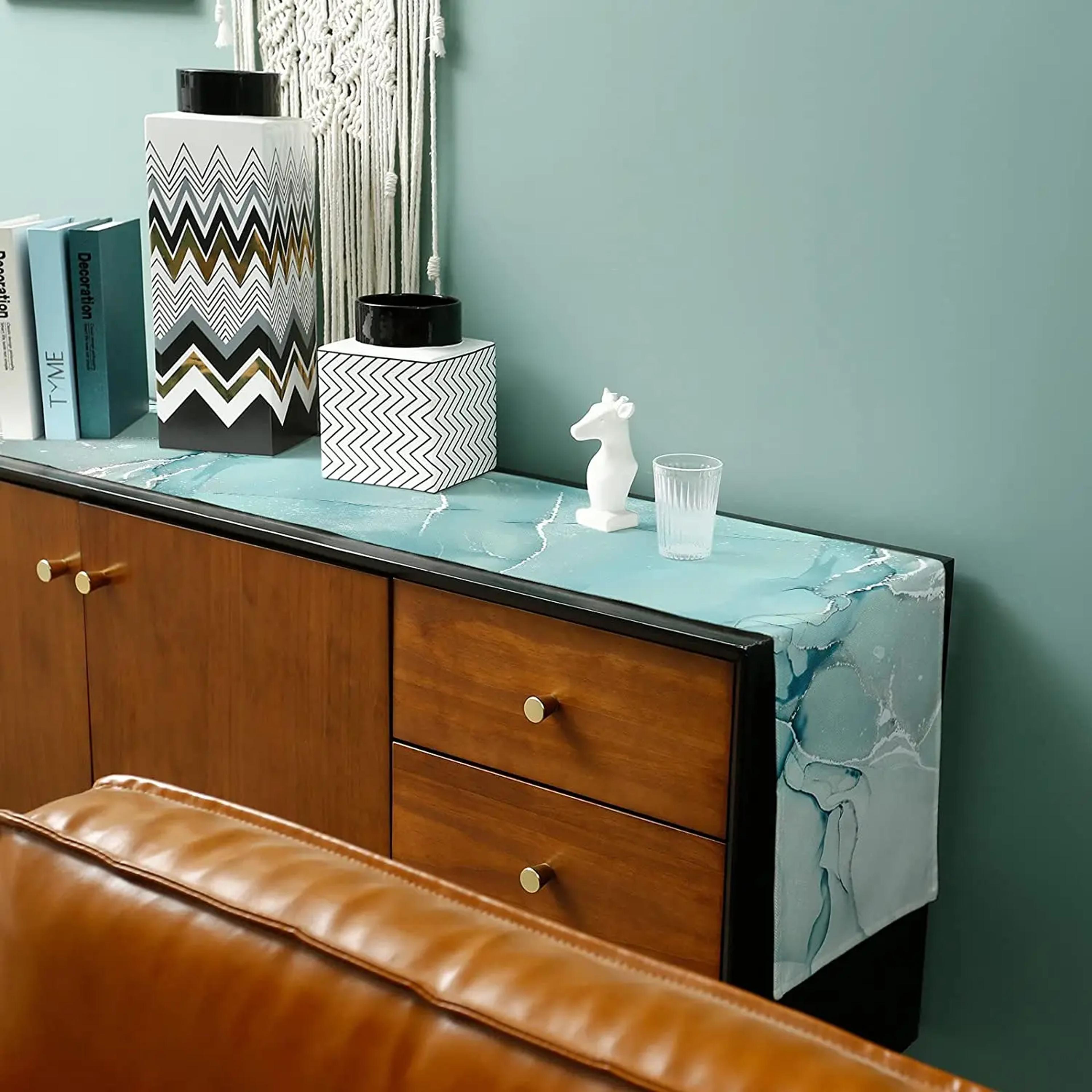 Marble Turquoise Linen Table Runner For Dining Table Decor 4