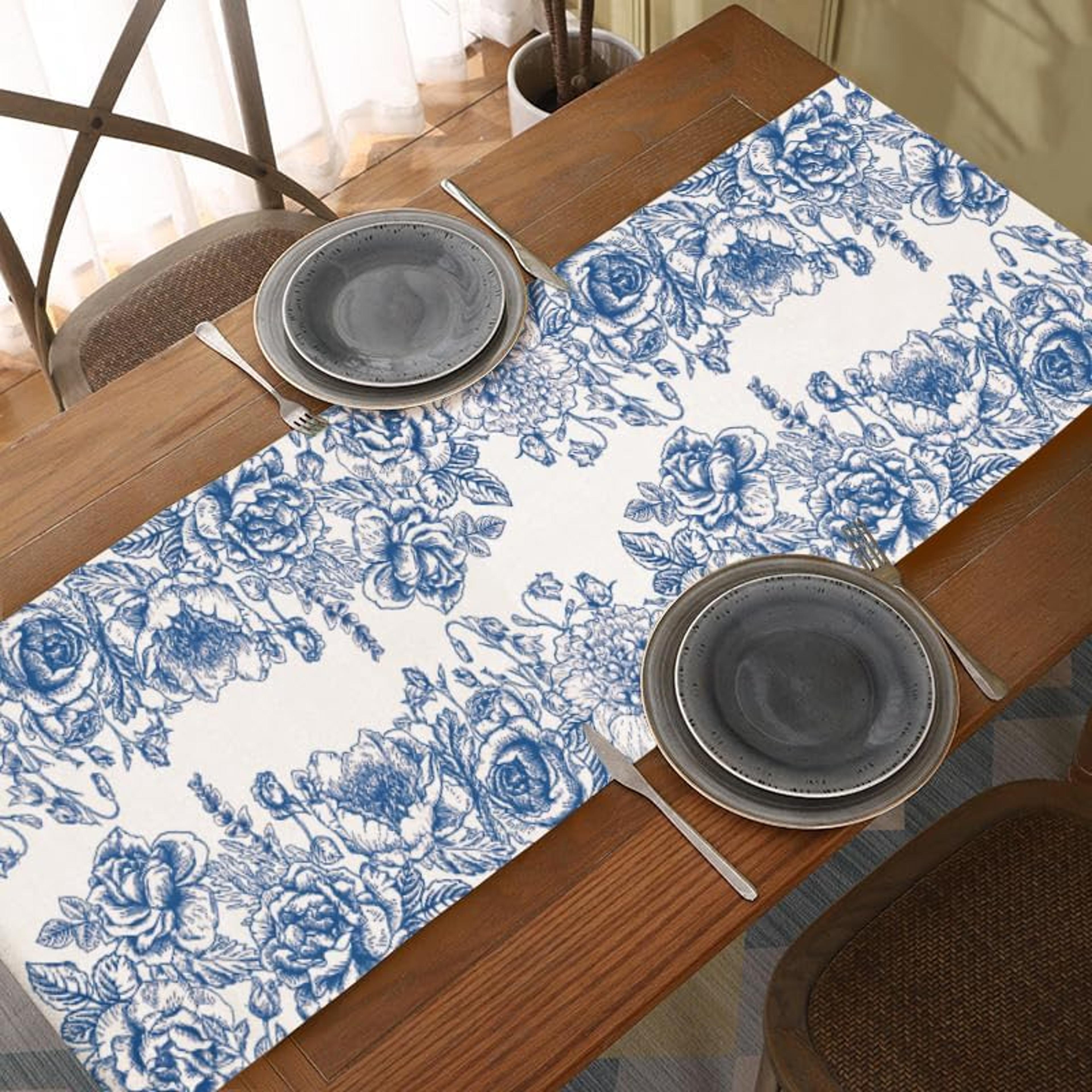 Blue And White Porcelain Linen Table Runner For Dining Table Decor 3