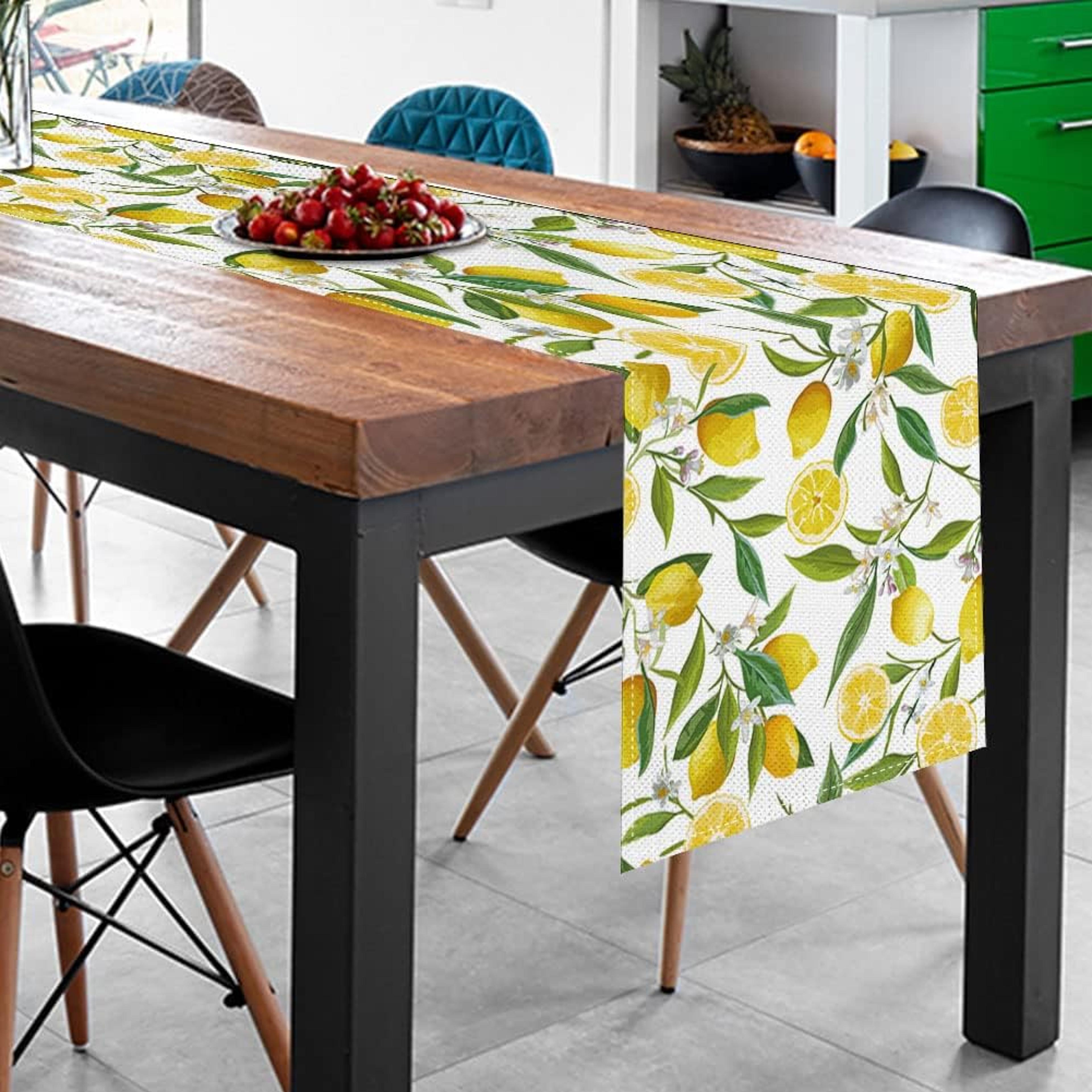 Summer Lemon Floral Linen Table Runner For Kitchen Dining Decor 1