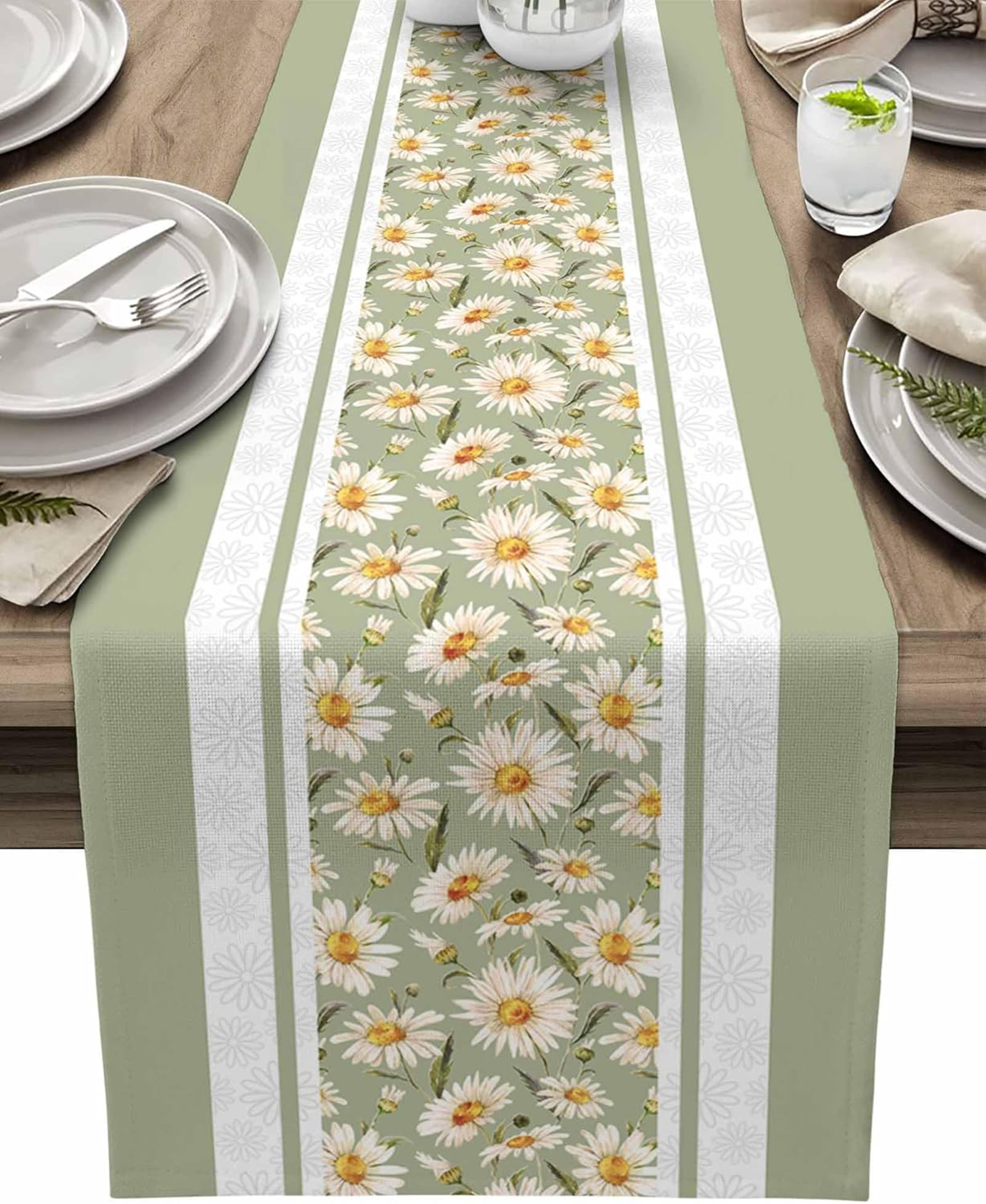 Easter Daisy Linen Table Runner For Spring Farmhouse Dining Decor 5