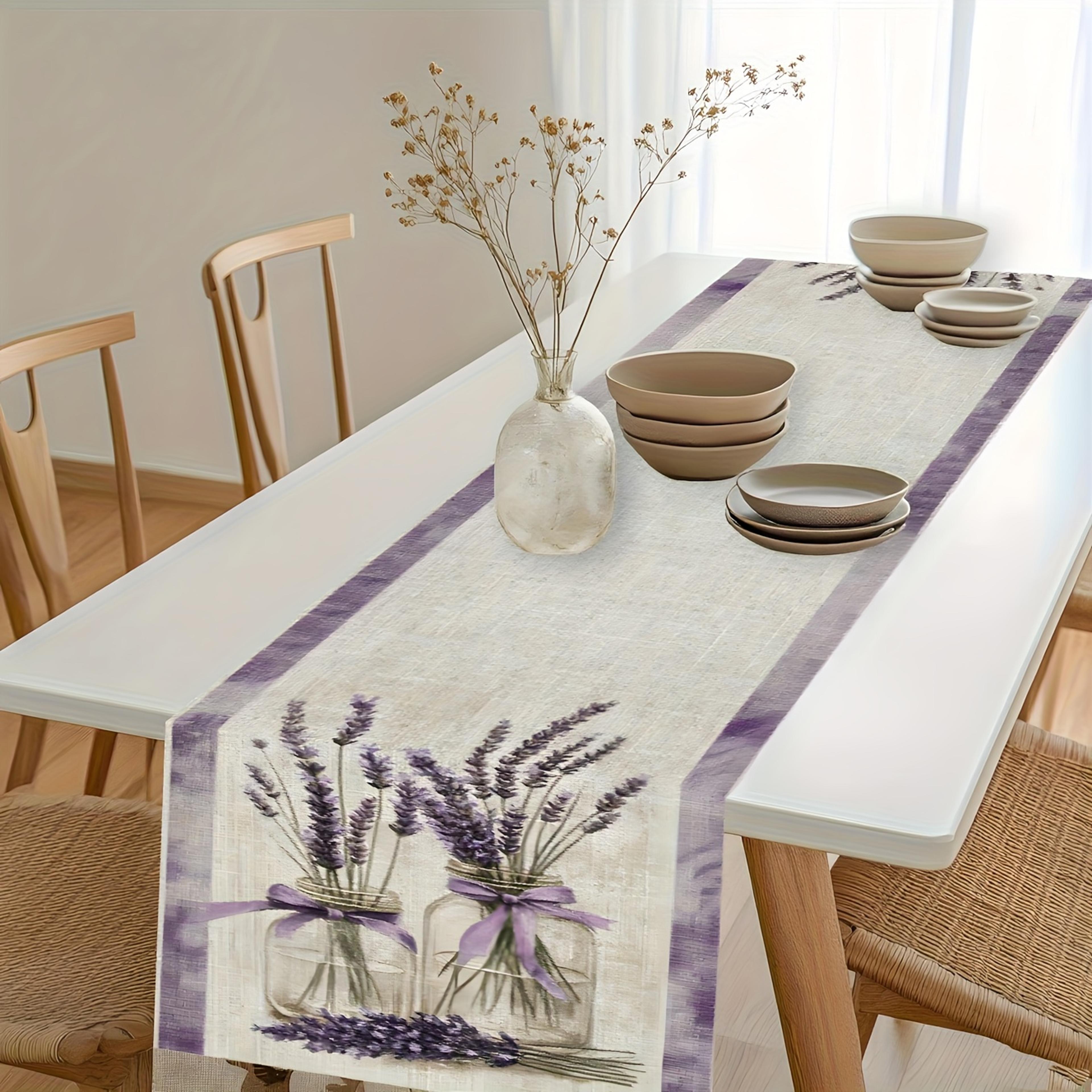 Spring Lavender Table Runner Linen Style Floral Dining Table Decor 2