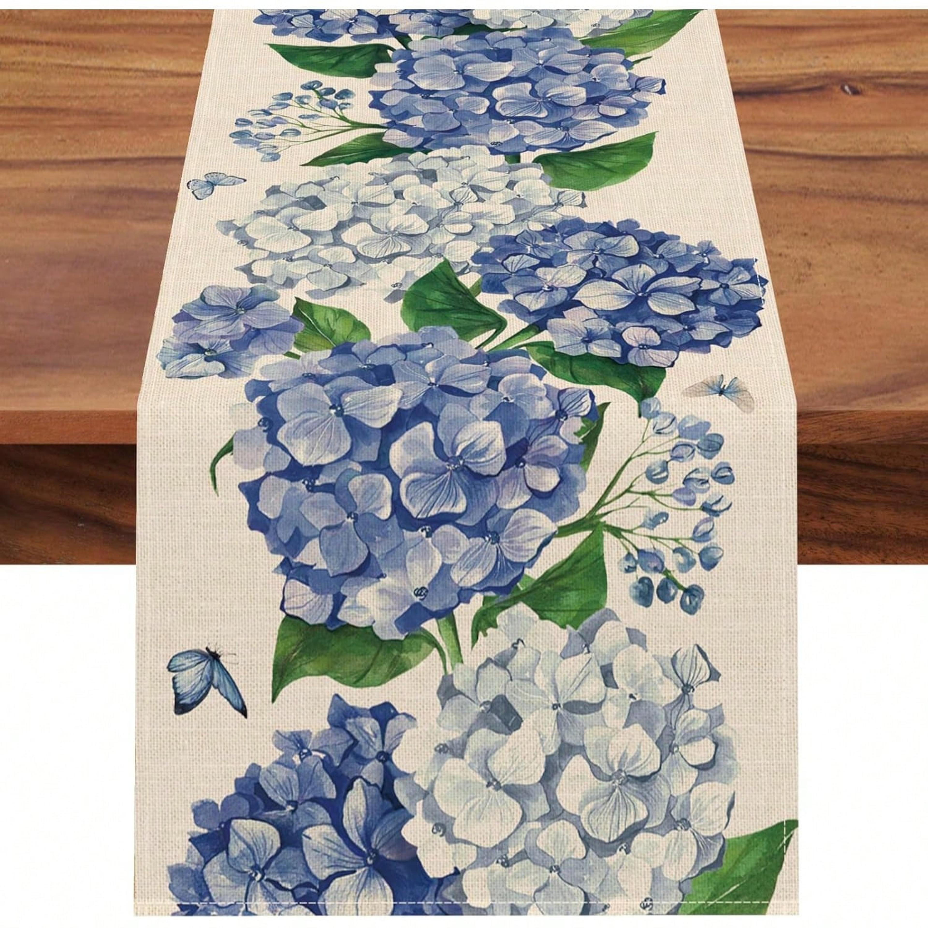 Spring Hydrangea Floral Table Runner For Kitchen Dining Decor 5