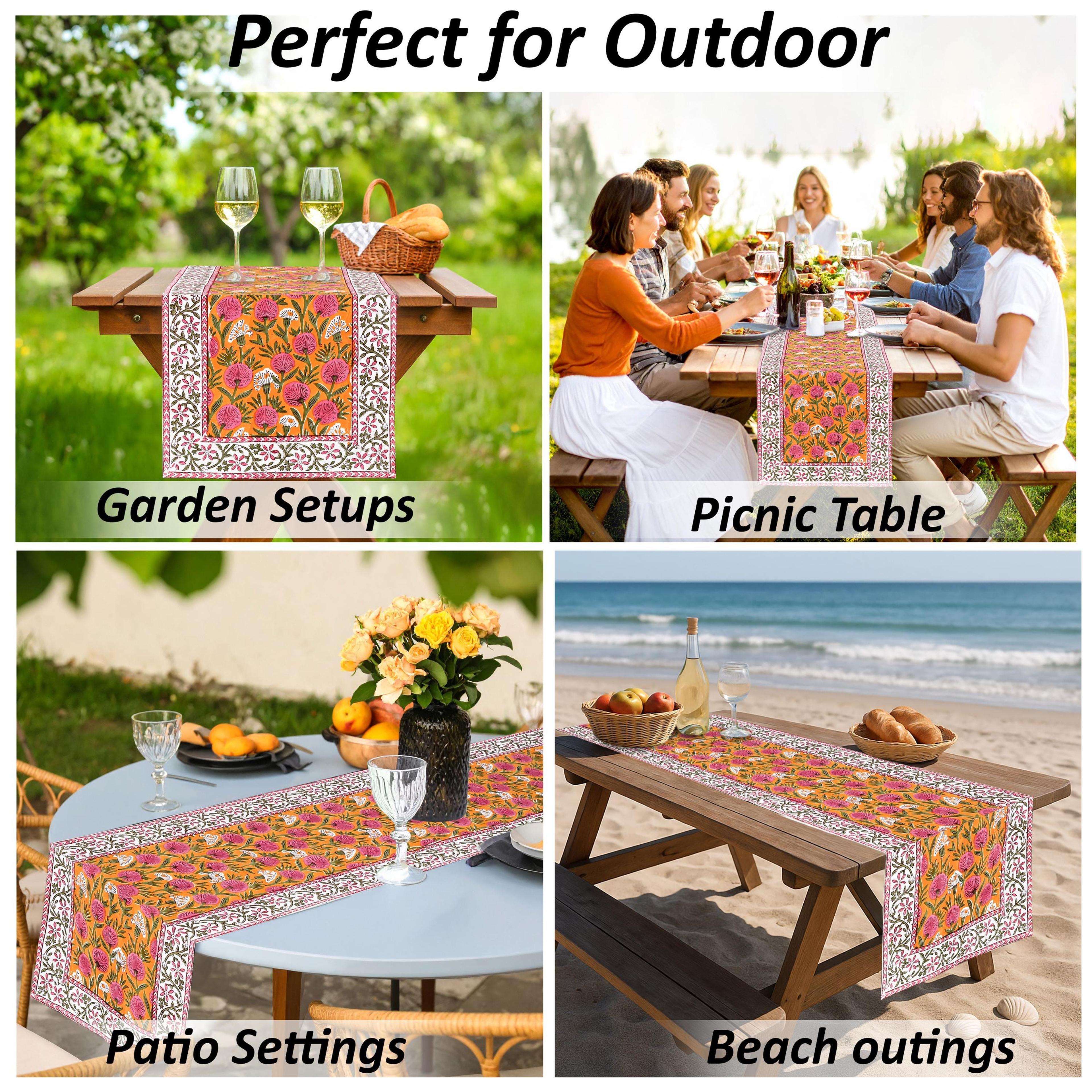 Tangerine Hand Block Printed Cotton Table Runner For Boho Dining And Wedding Decor 1
