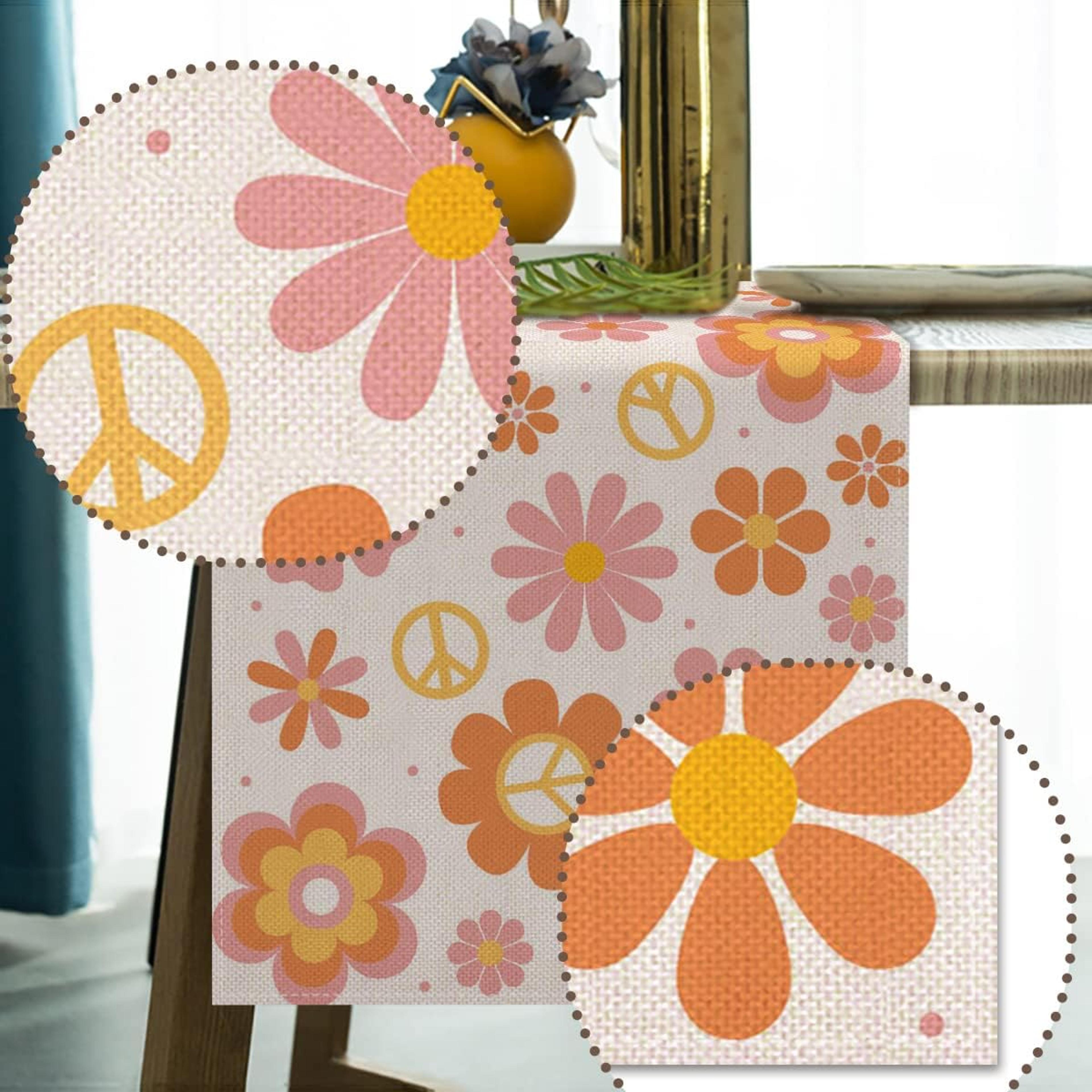 Groovy Daisy Boho Table Runner Retro Linen Dresser Scarf 1
