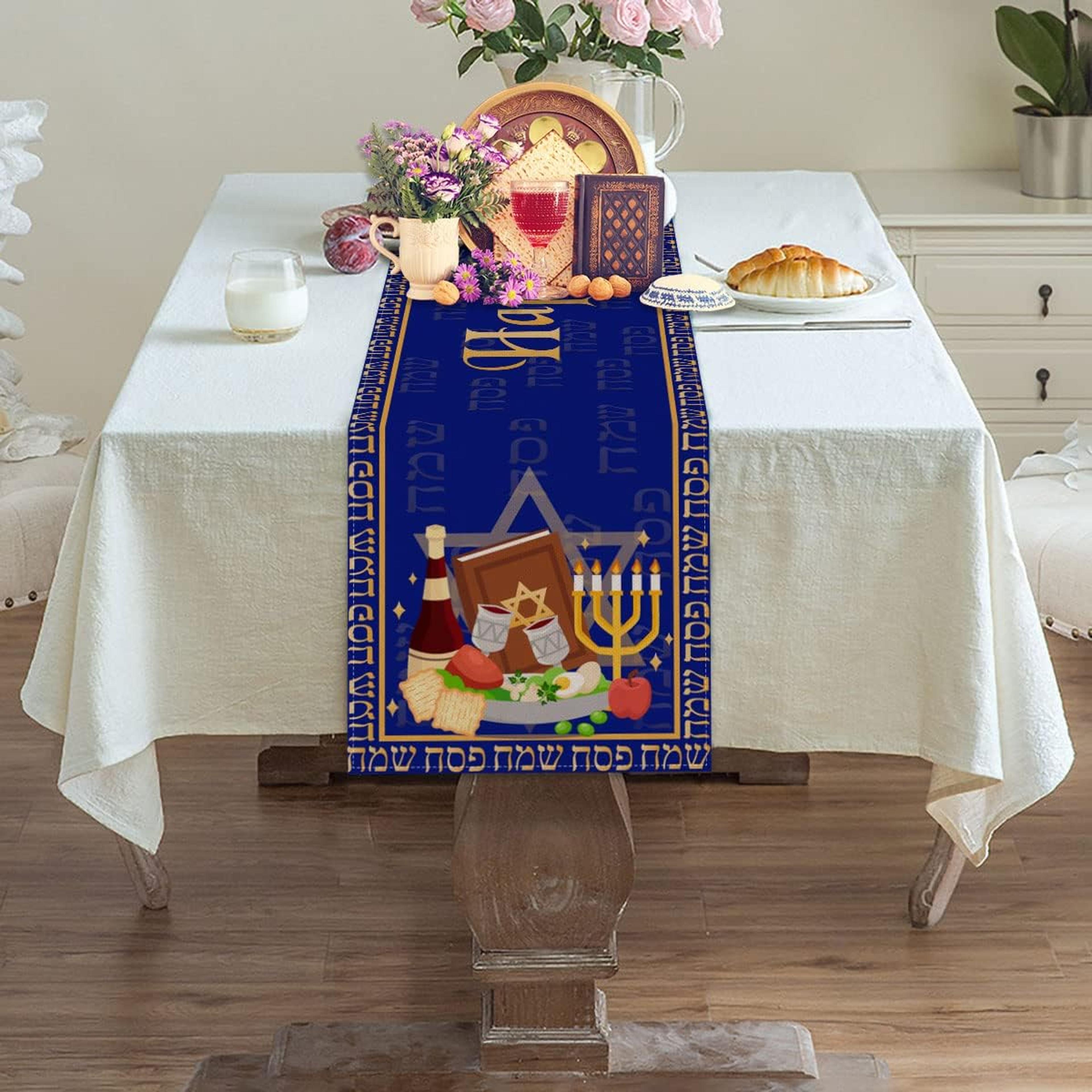 Happy Passover Linen Table Runner For Pesach Seder Decor 1