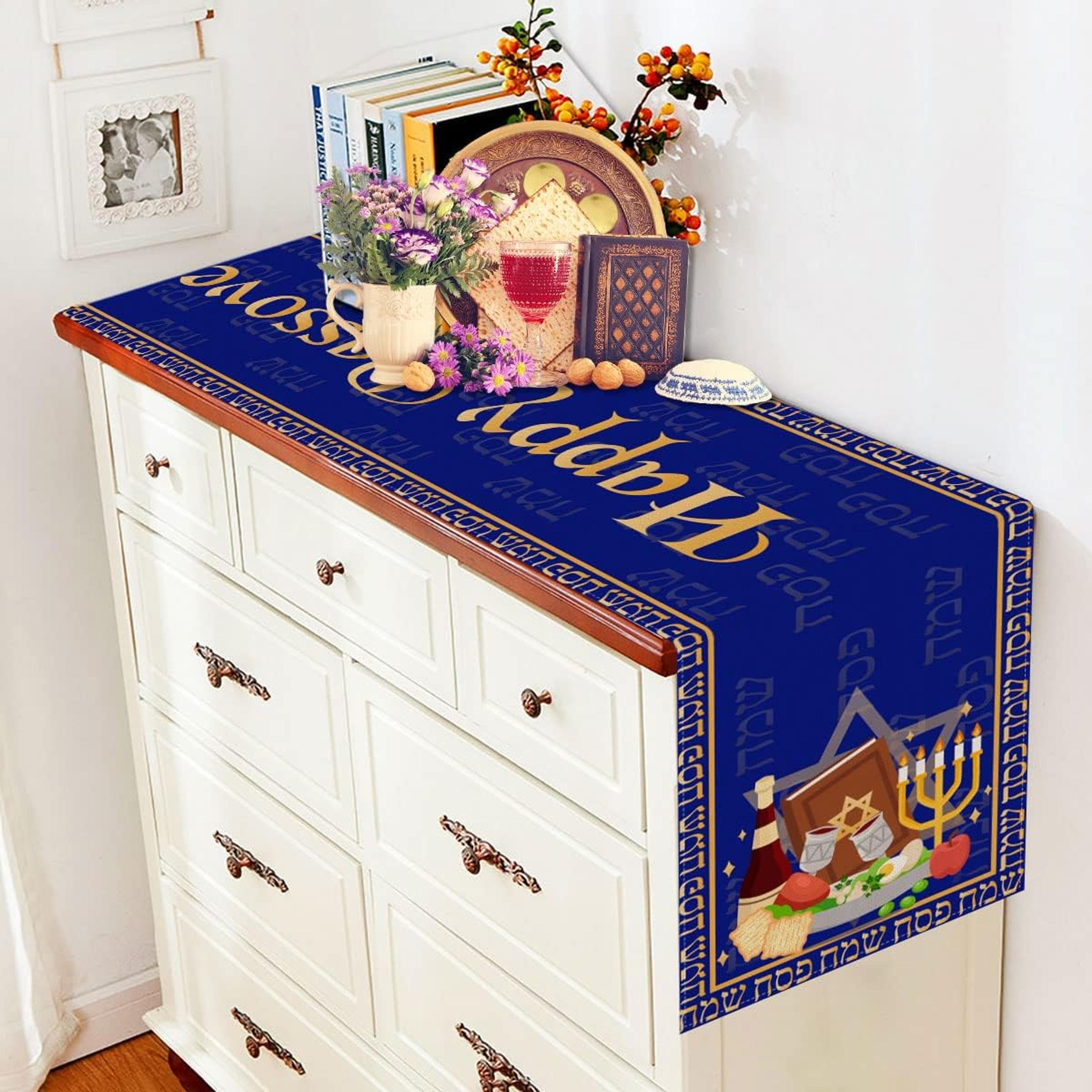 Happy Passover Linen Table Runner For Pesach Seder Decor 4