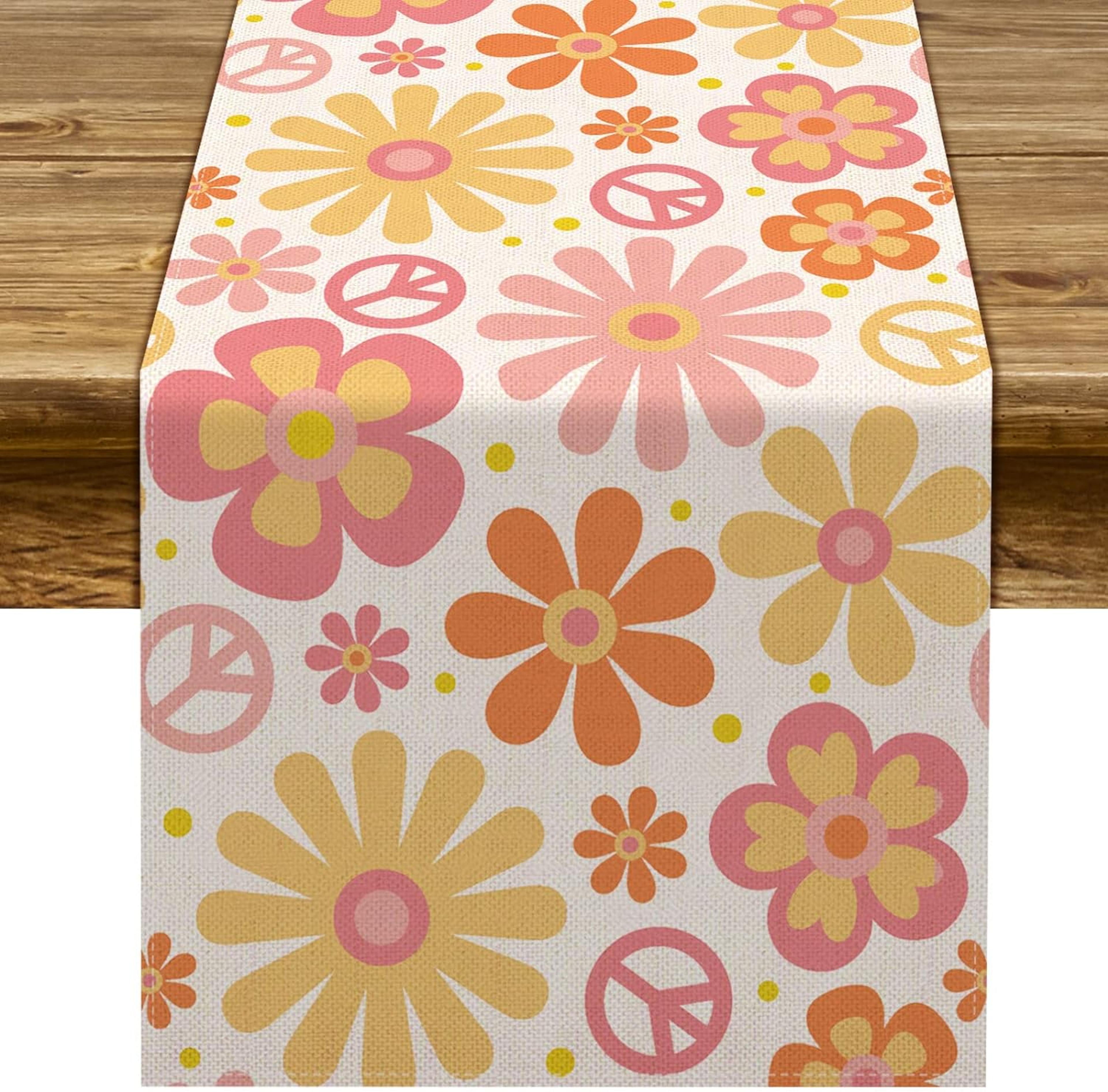 Groovy Daisy Hippie Table Runner For Retro Kitchen And Party Decor 5
