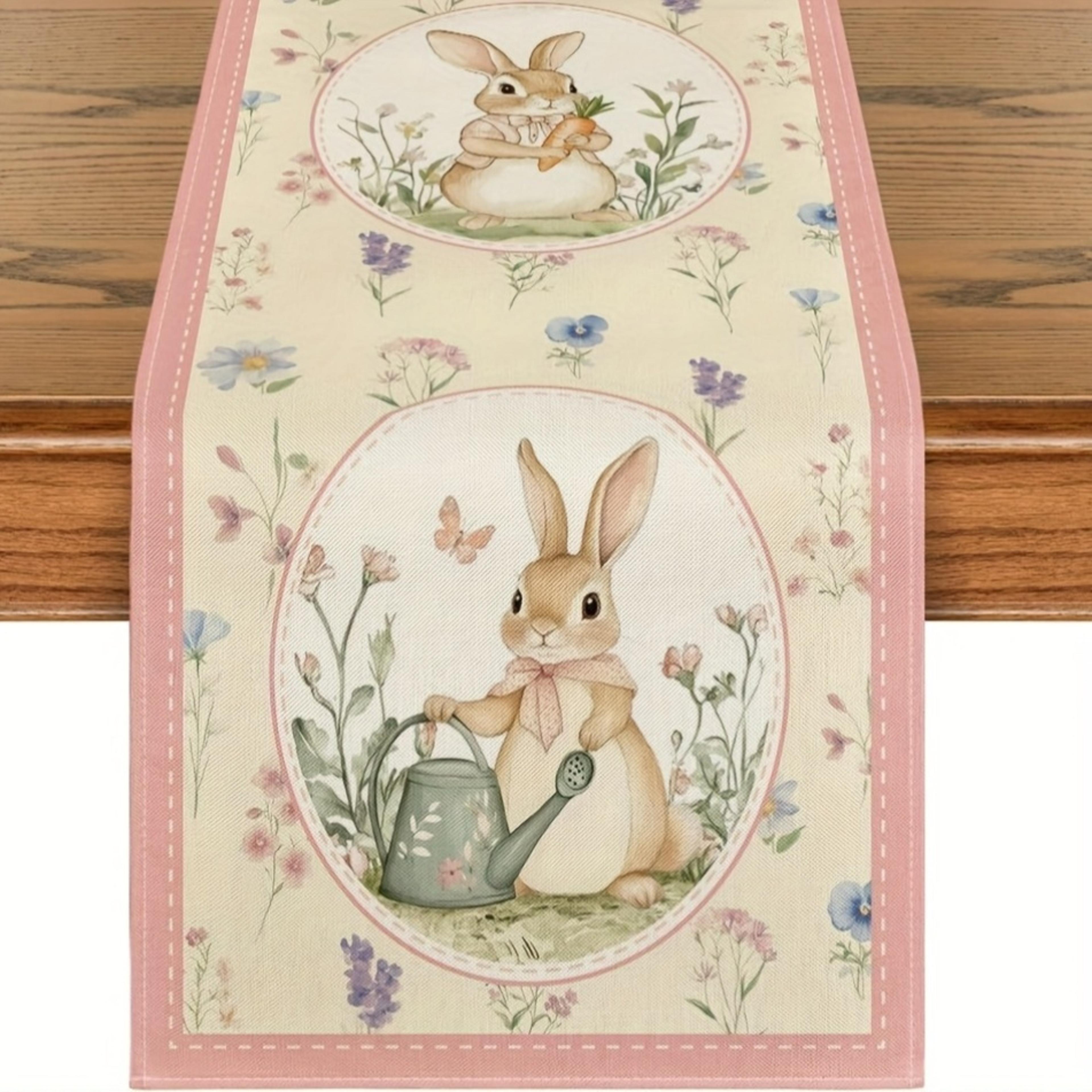easter bunny floral table runner for farmhouse spring dining decor