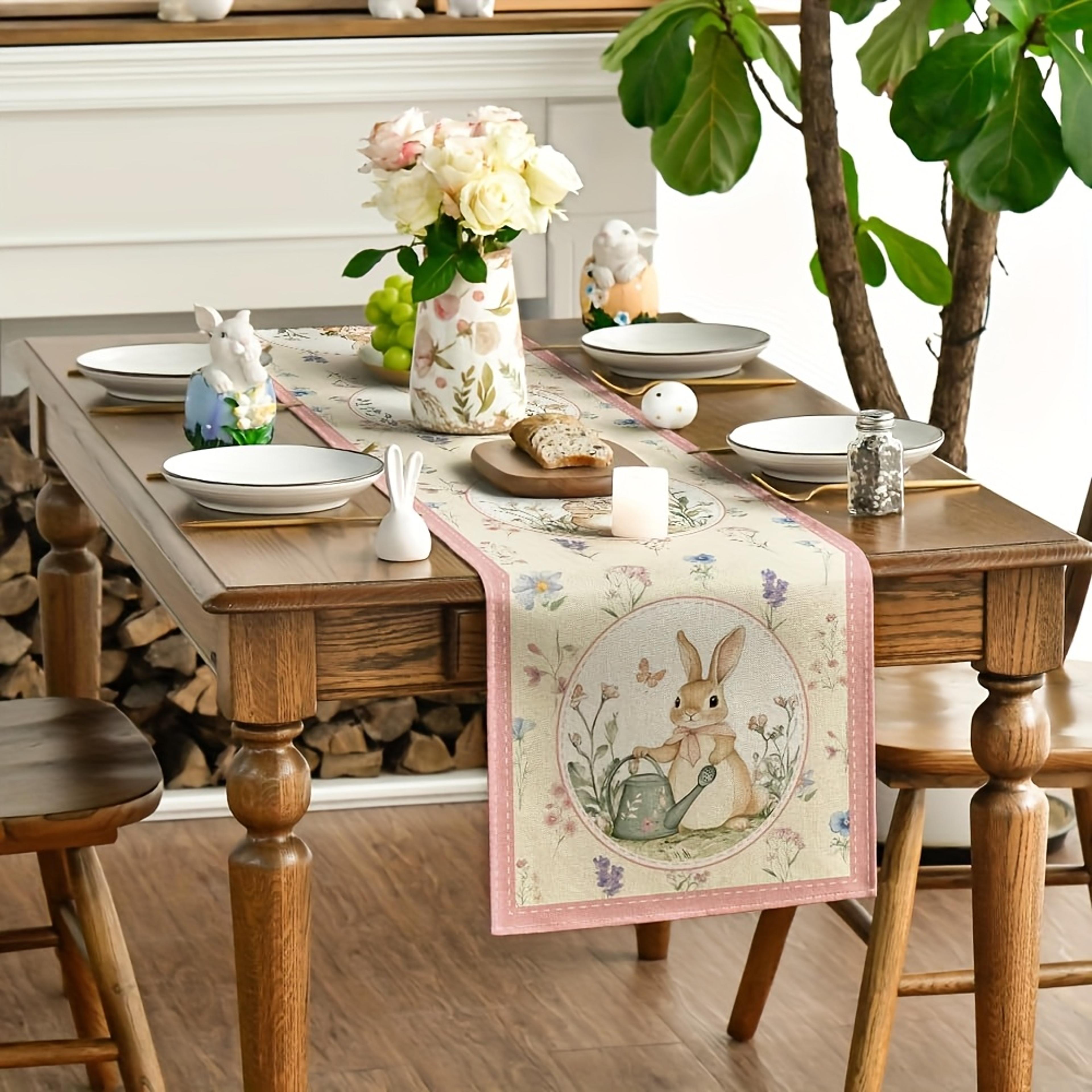 Easter Bunny Floral Table Runner For Farmhouse Spring Dining Decor 3