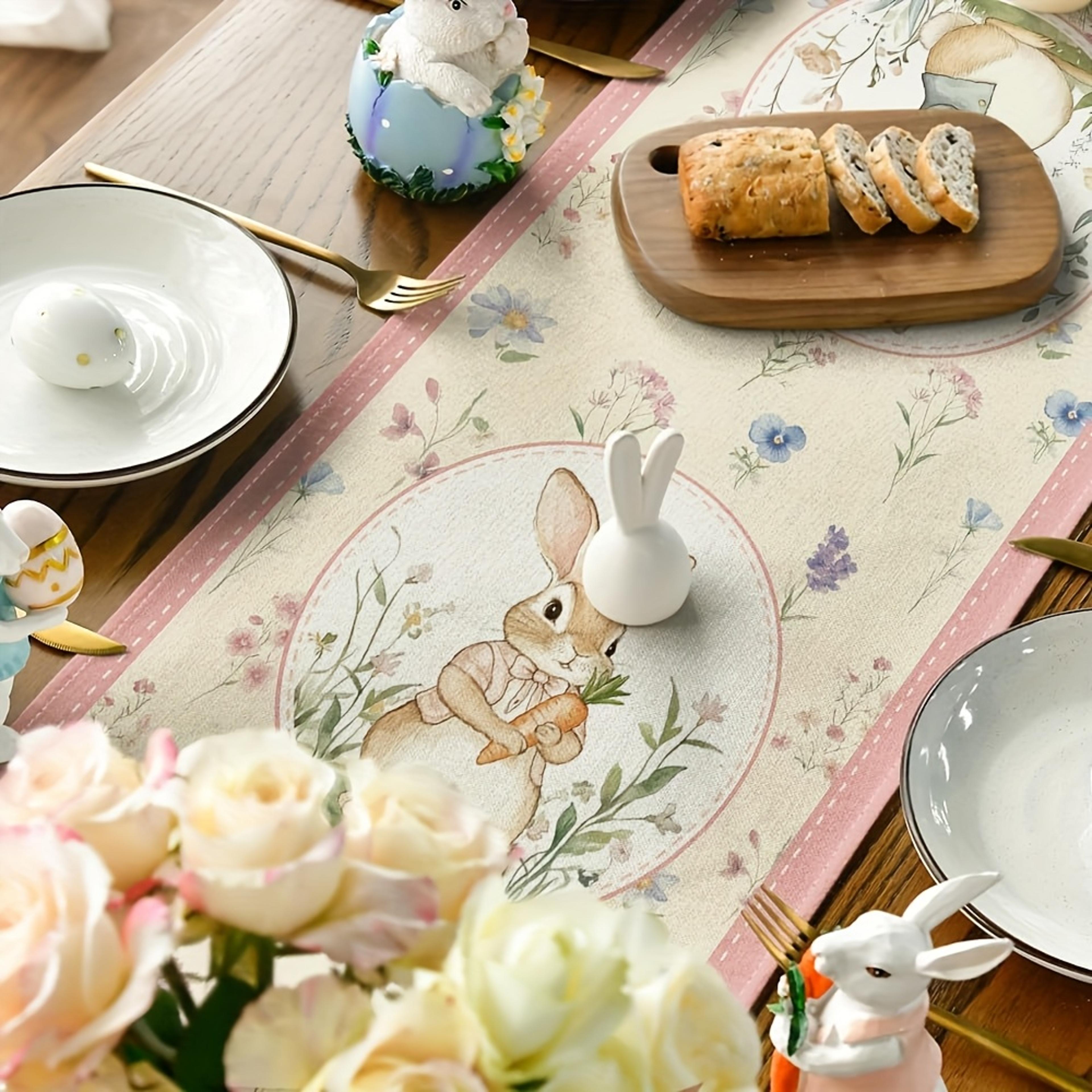 Easter Bunny Floral Table Runner For Farmhouse Spring Dining Decor 4
