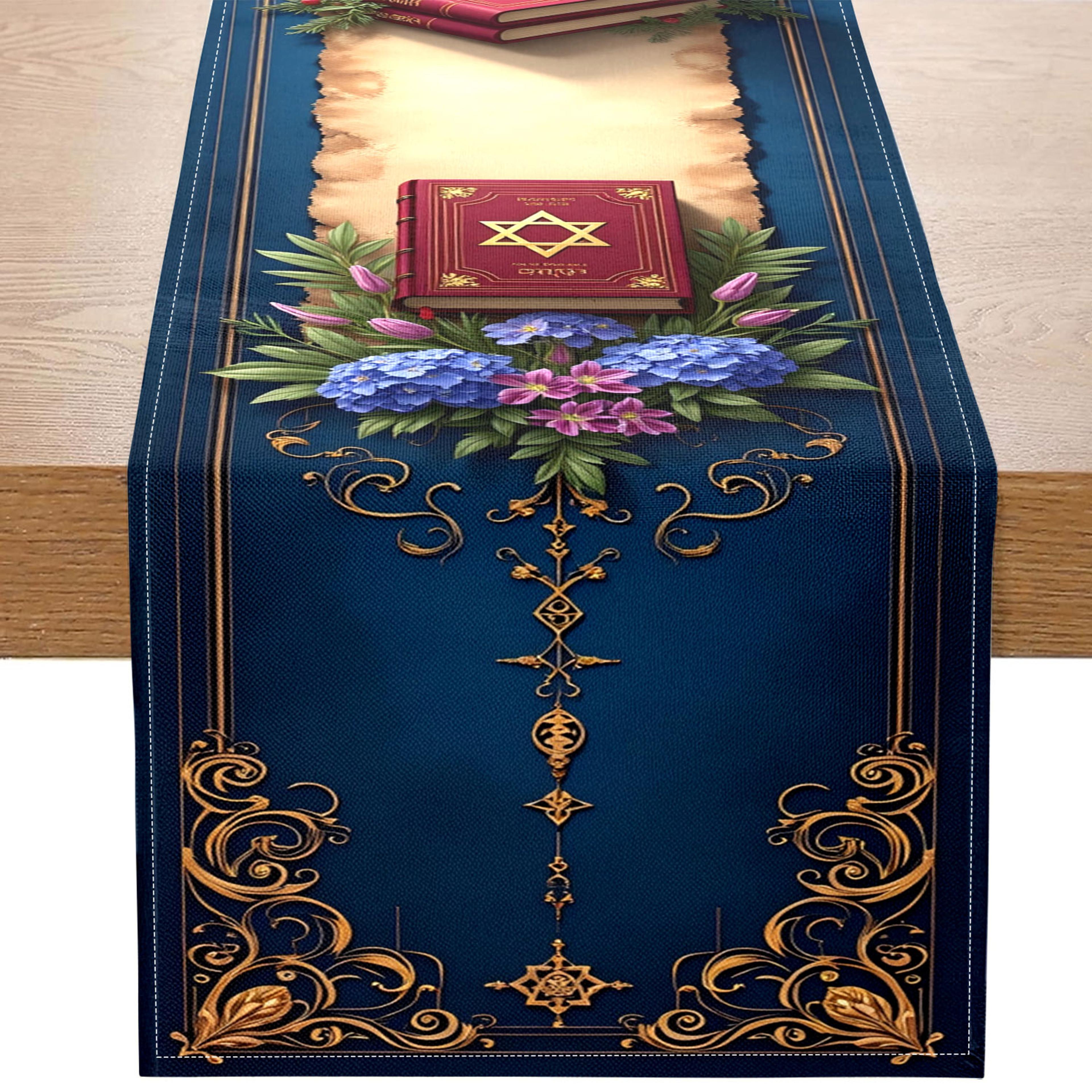product name jewish theme table runner for shabbat dinner hanukkah passover judaica decor