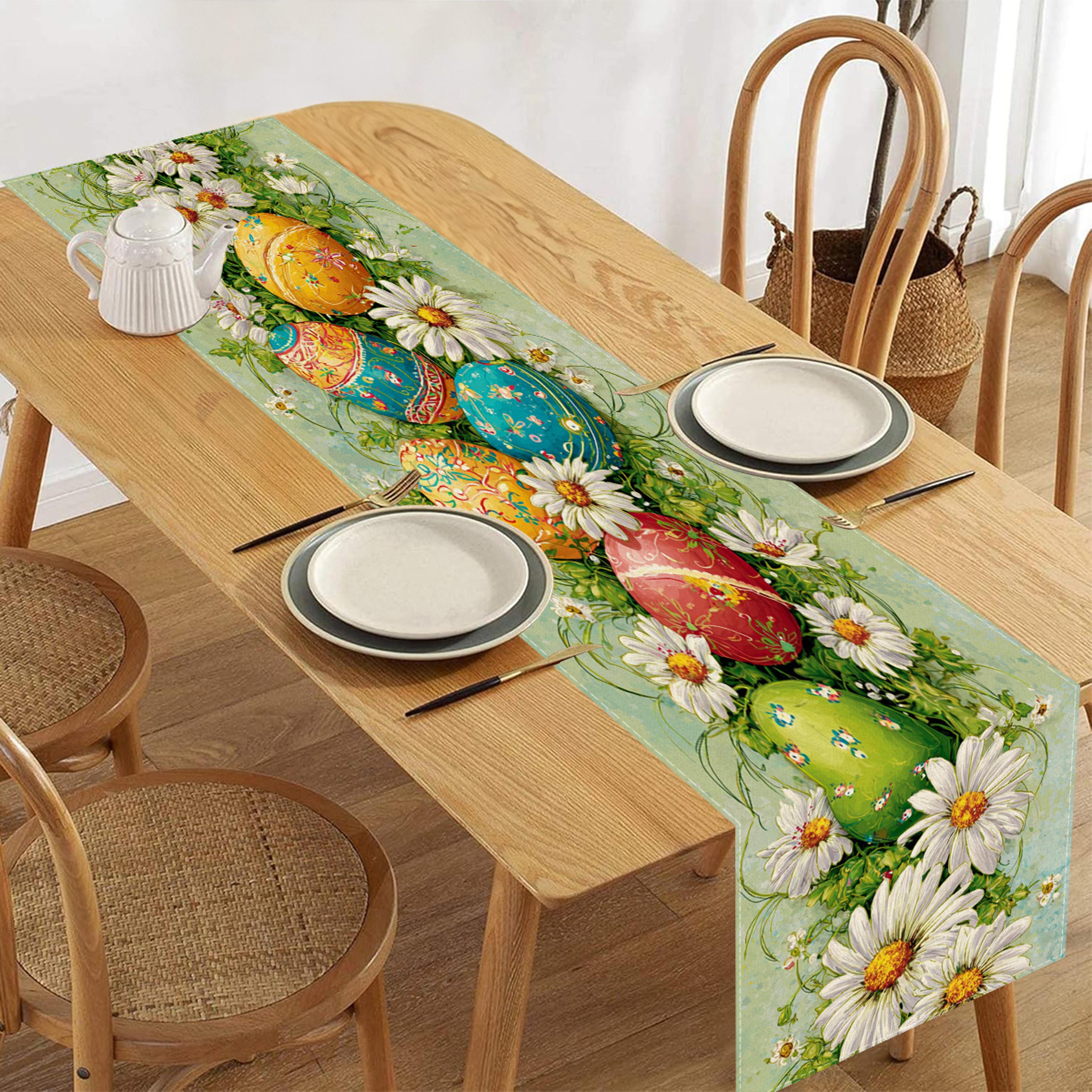Farmhouse Easter Daisy Linen Table Runner For Spring Dining Table Decor 1