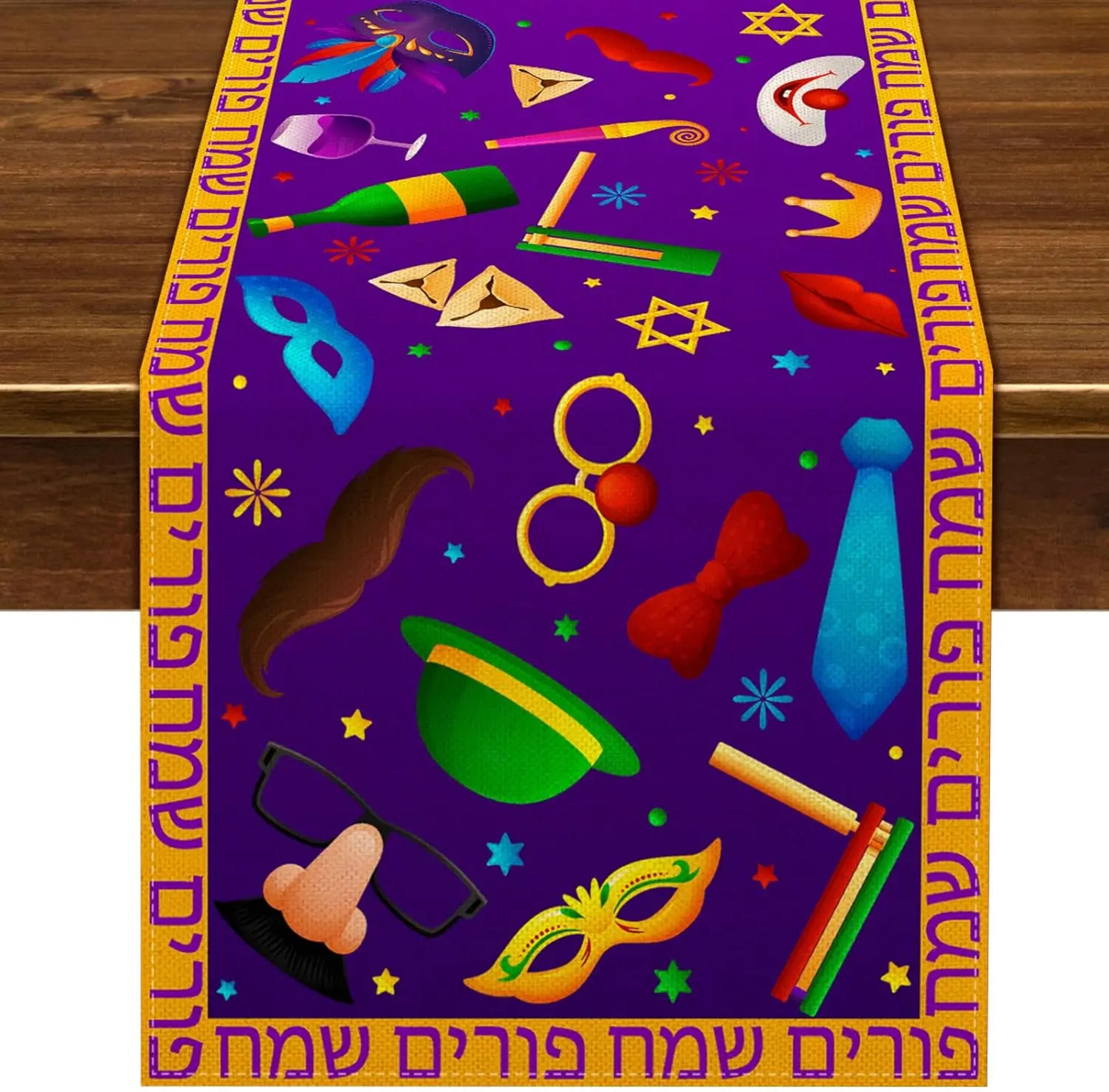 Happy Purim Linen Table Runner For Jewish Holiday Table Decor 4