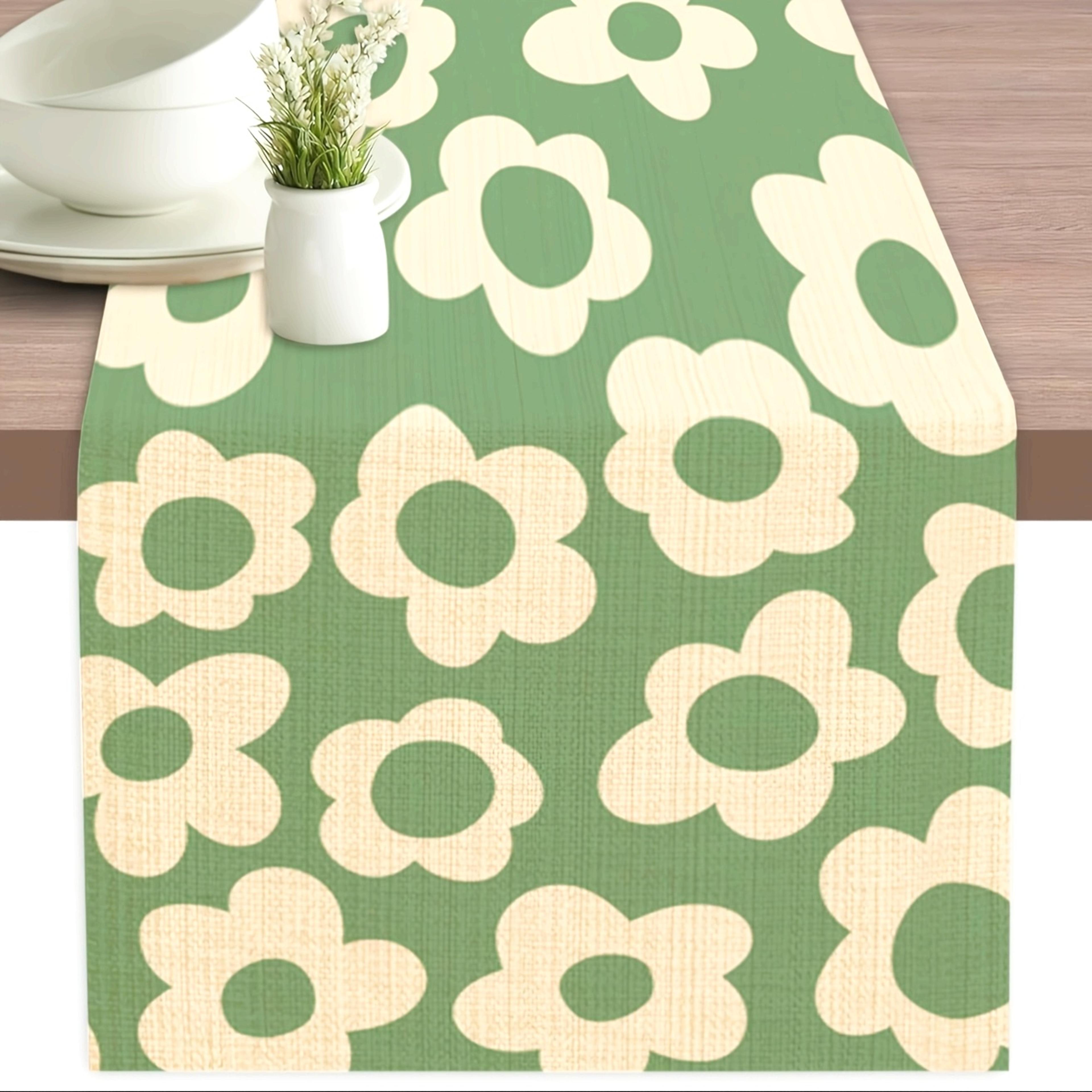 Vintage Green Floral Linen Table Runner For Event Decor 4