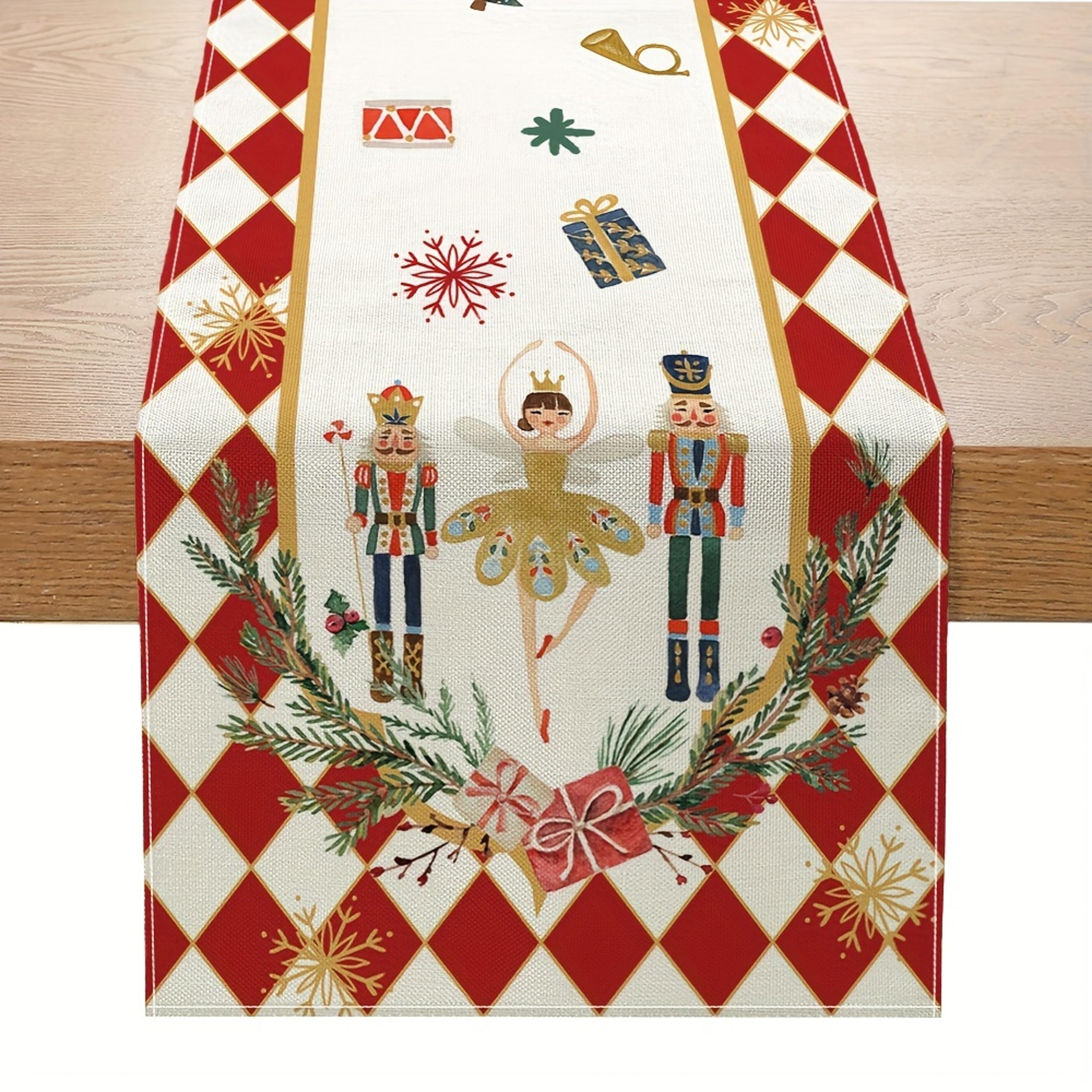 nutcracker christmas table runner linen holiday dining decor