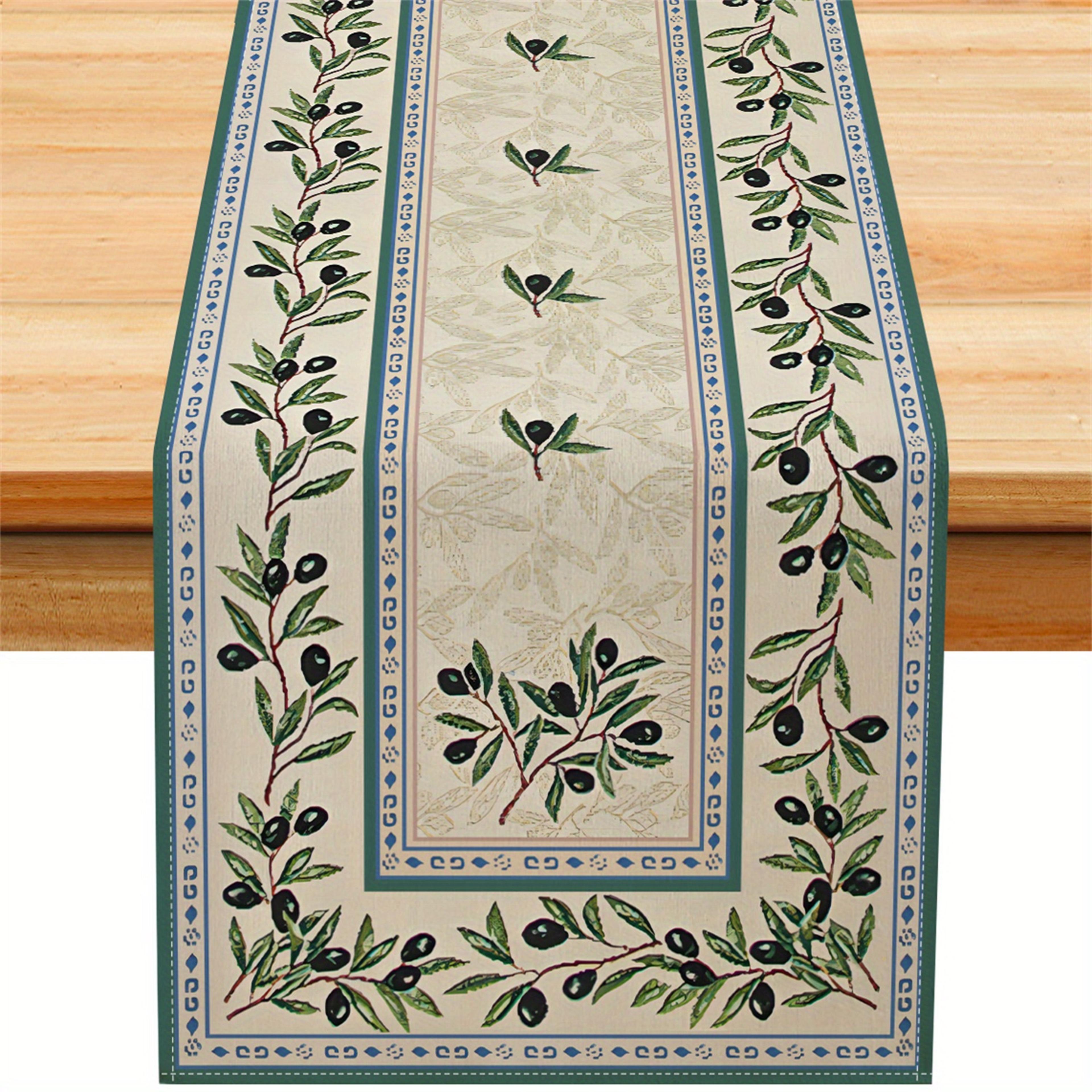 olive branch linen table runner for farmhouse dining decor