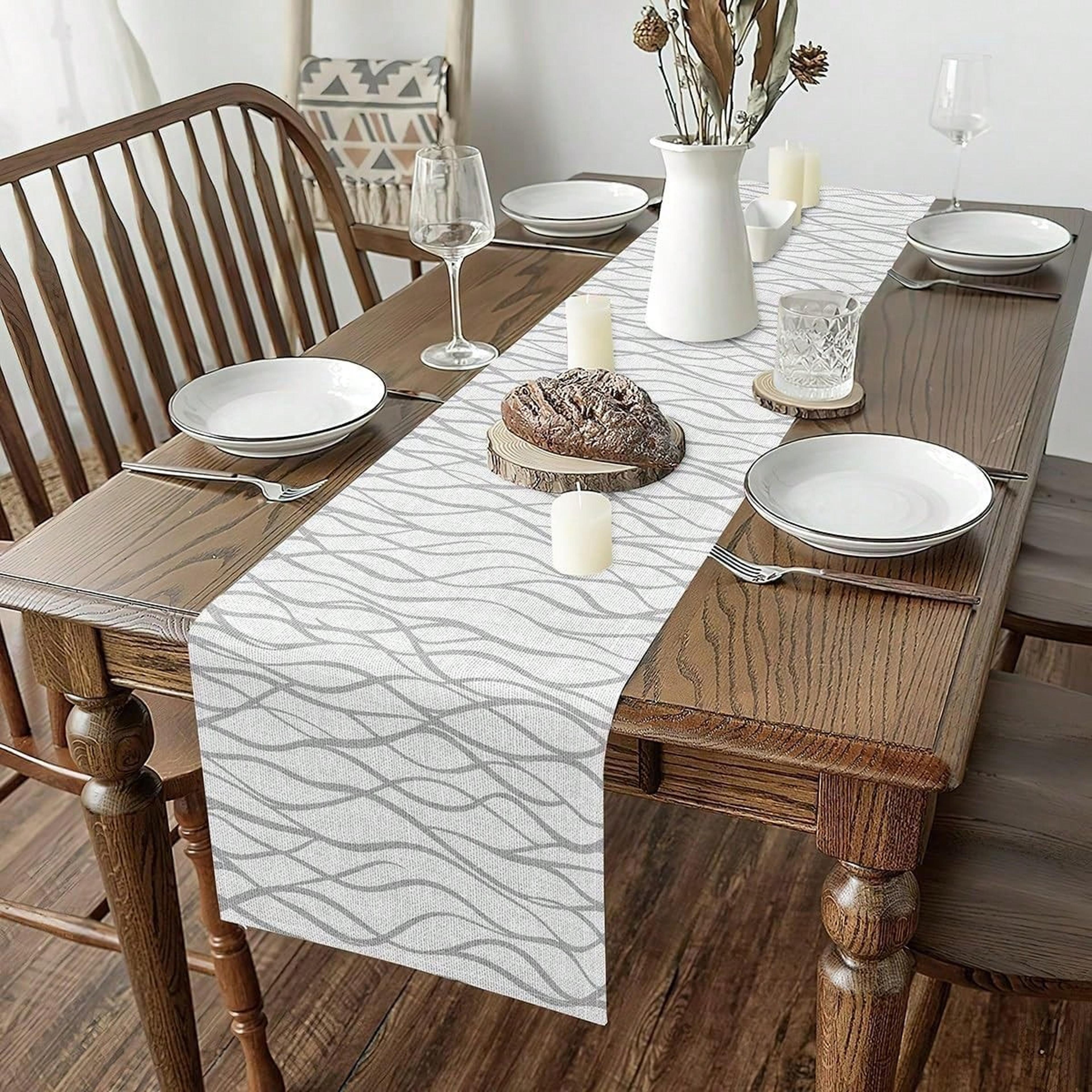 modern gray geometric table runner for dining, kitchen & party decor