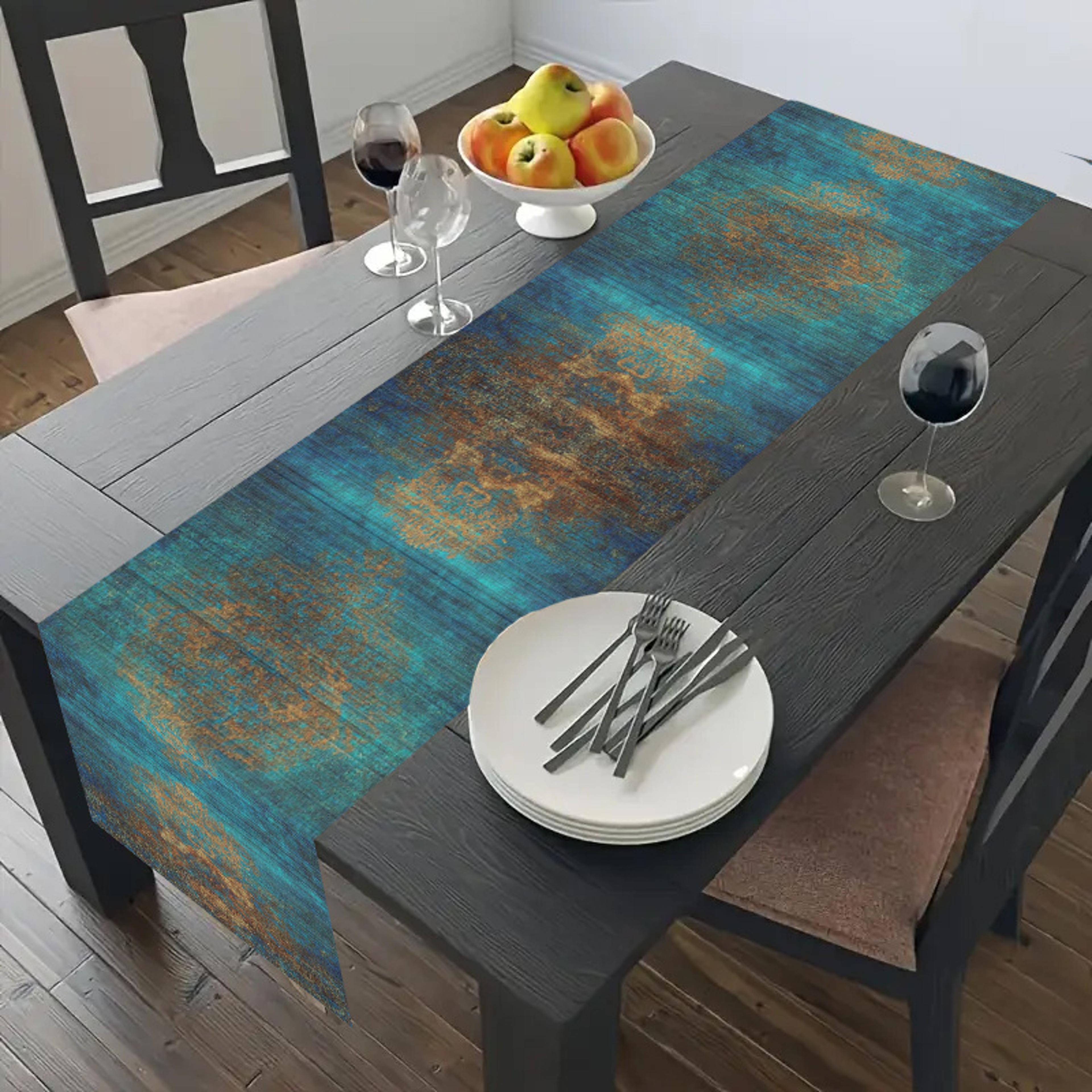Elegant Dark Blue Woven Table Runner For Dining  Kitchen Decor 1