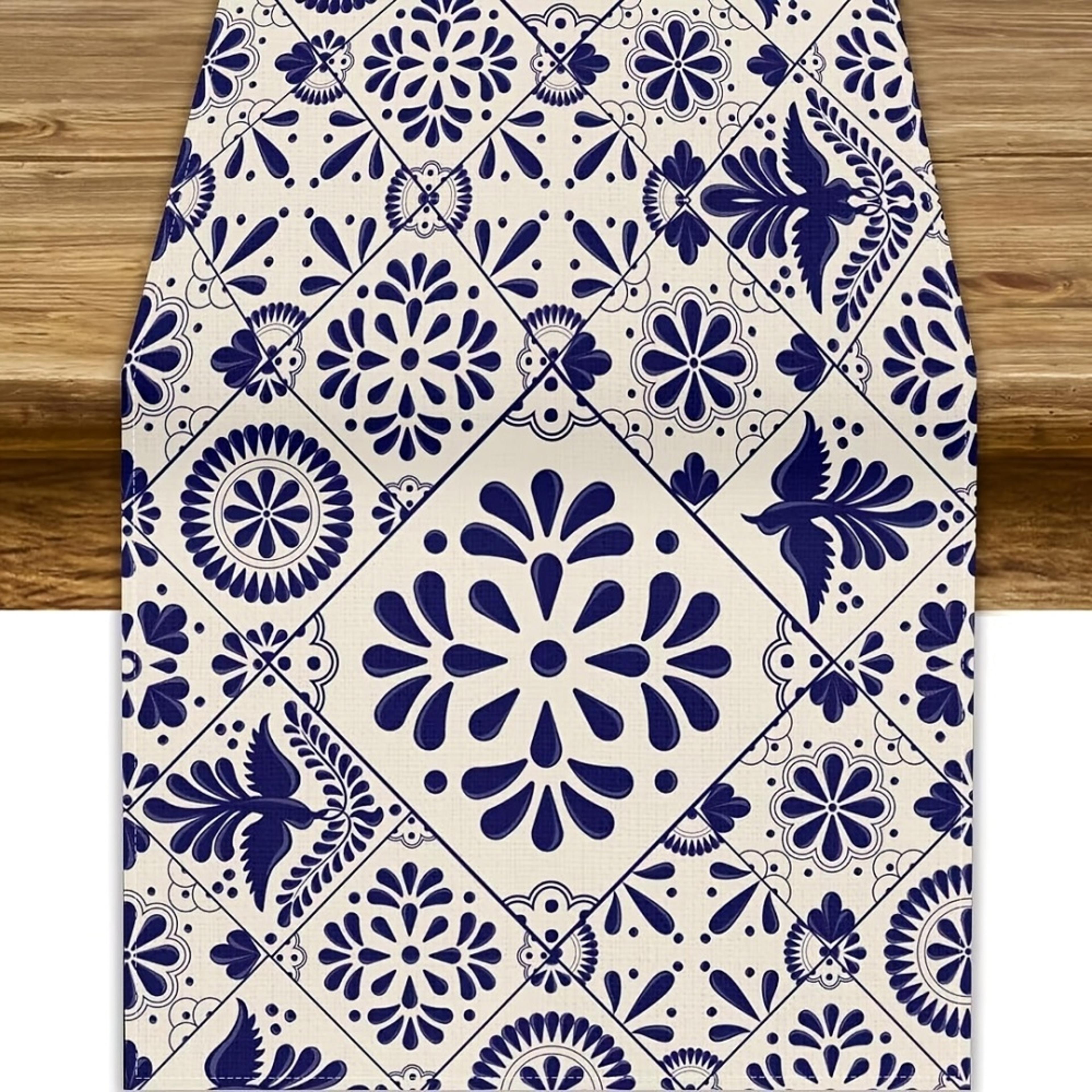 Mexican Talavera Floral Bird Table Runner For Dining Decor 3