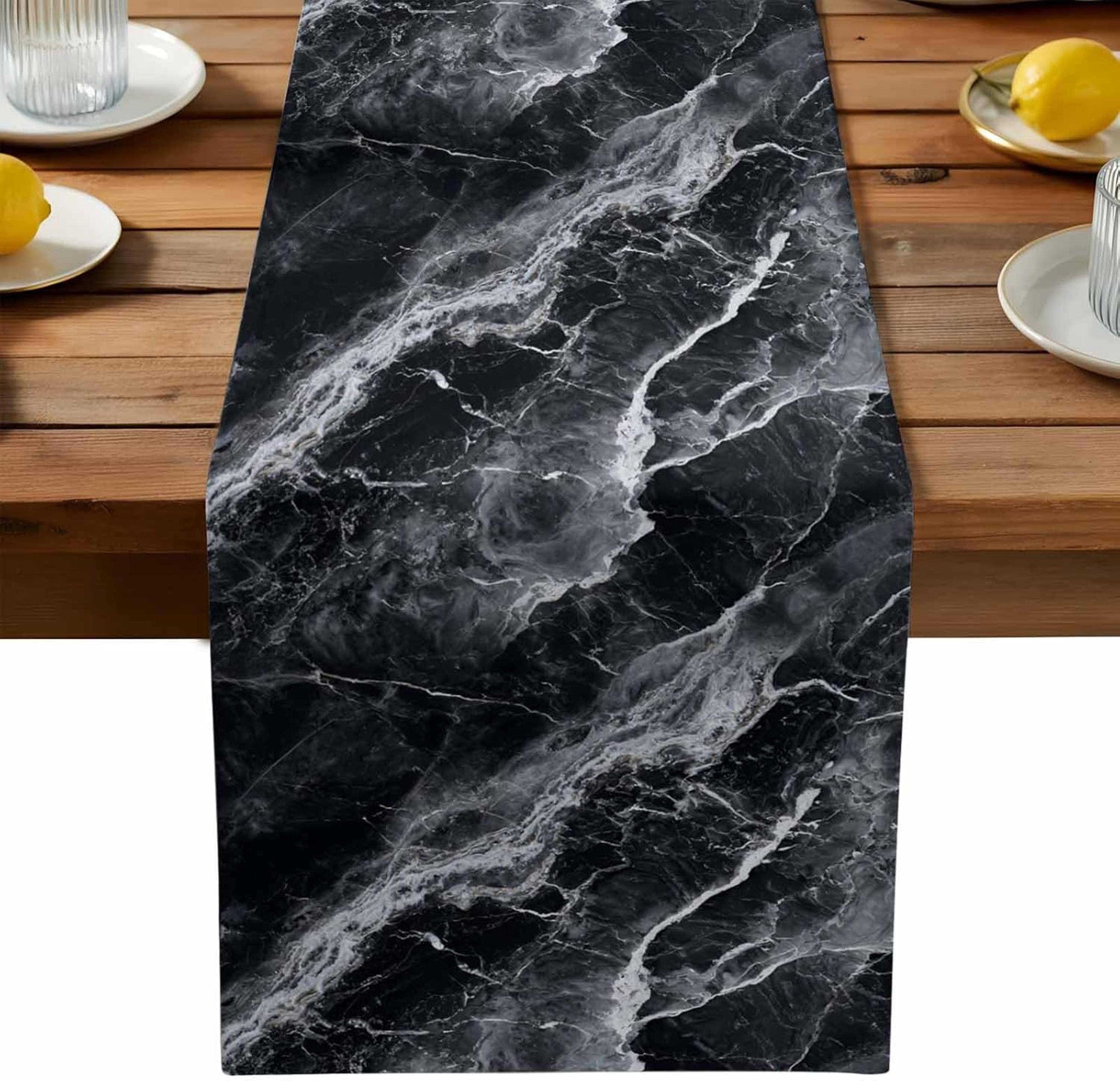 Gray Marble Texture Washable Linen Table Runner For Dining Room Decor 5