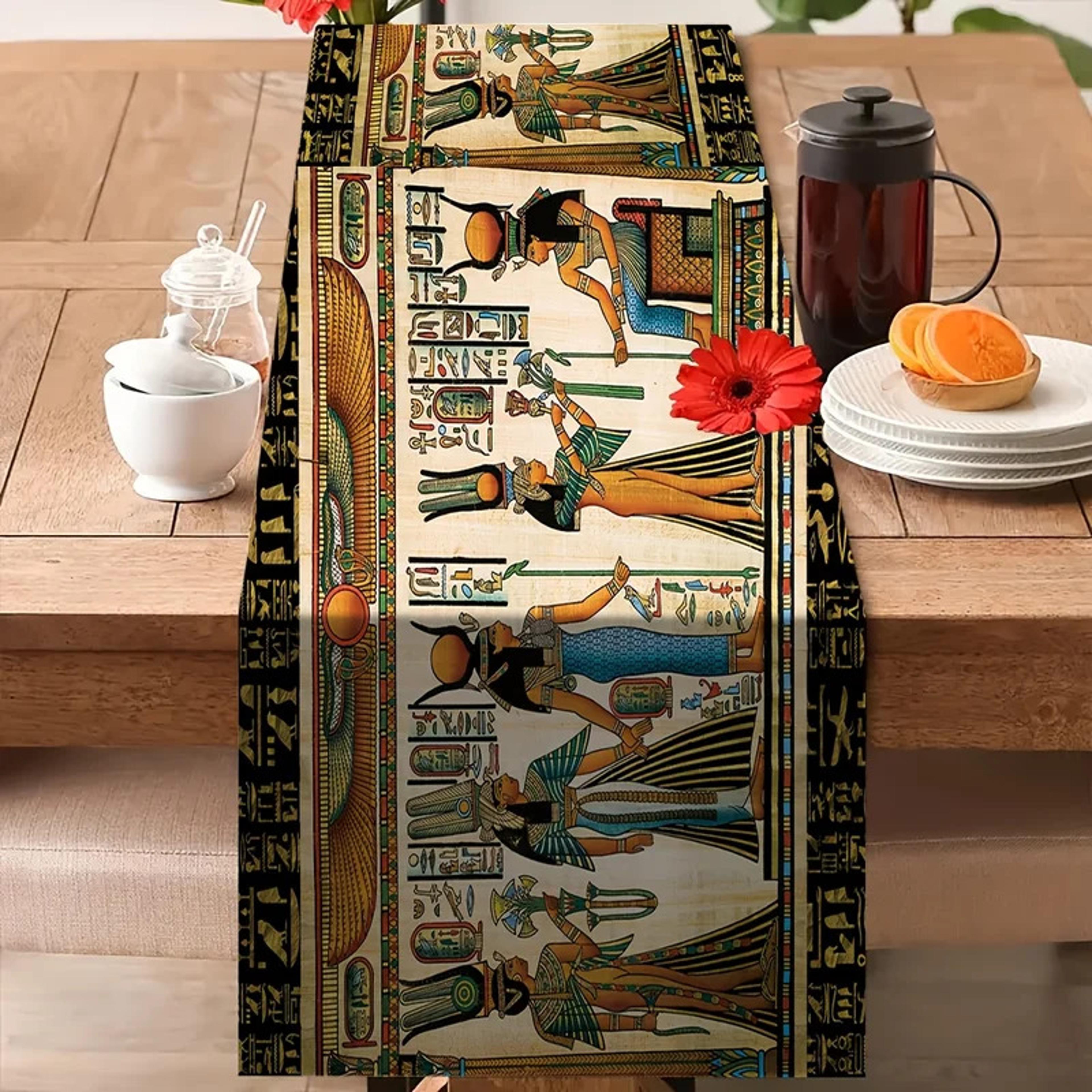 ancient egyptian linen table runner washable retro tablecloth for dining decor