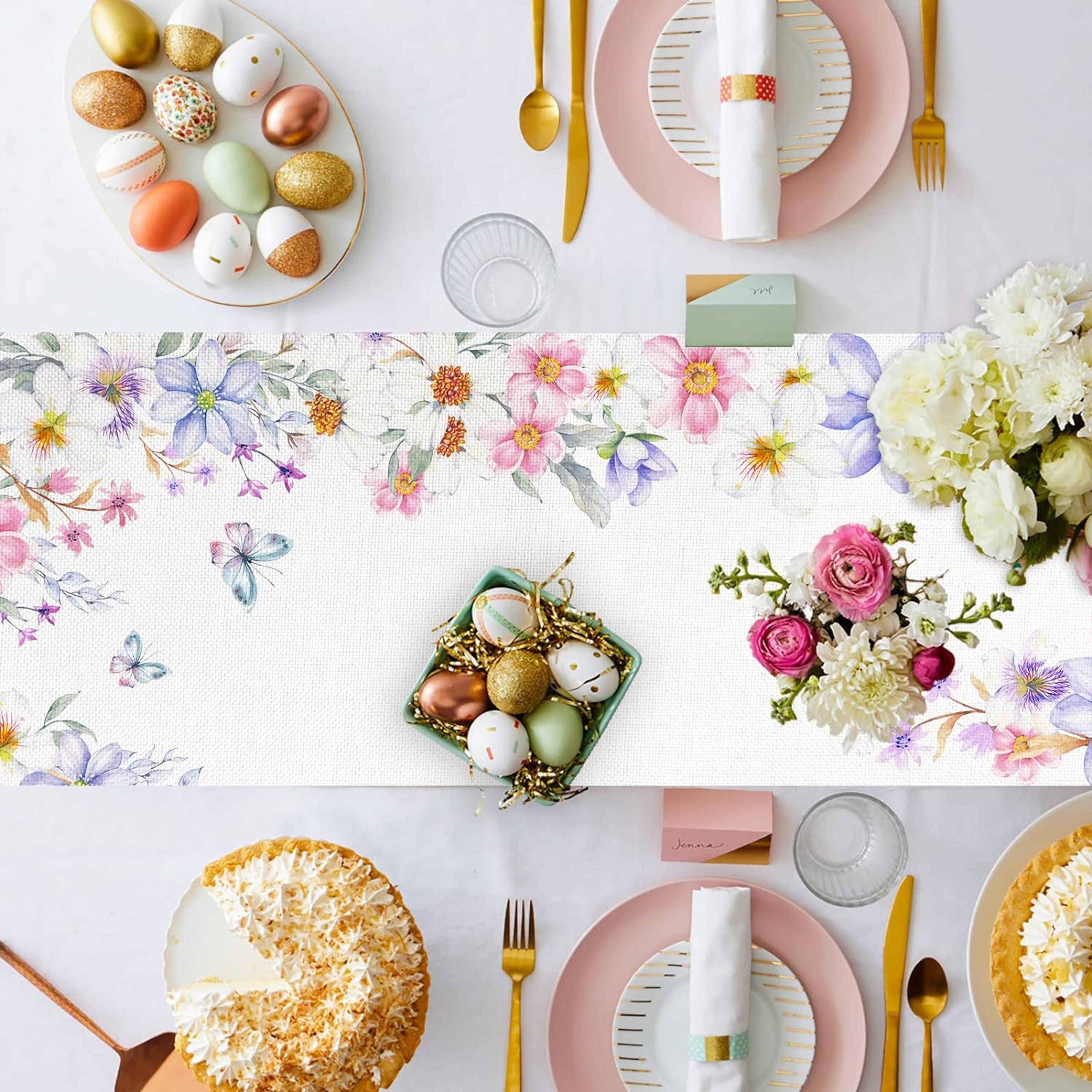 Spring Floral Table Runner With Butterfly Wildflower Design For Weddings  Home Decor 1