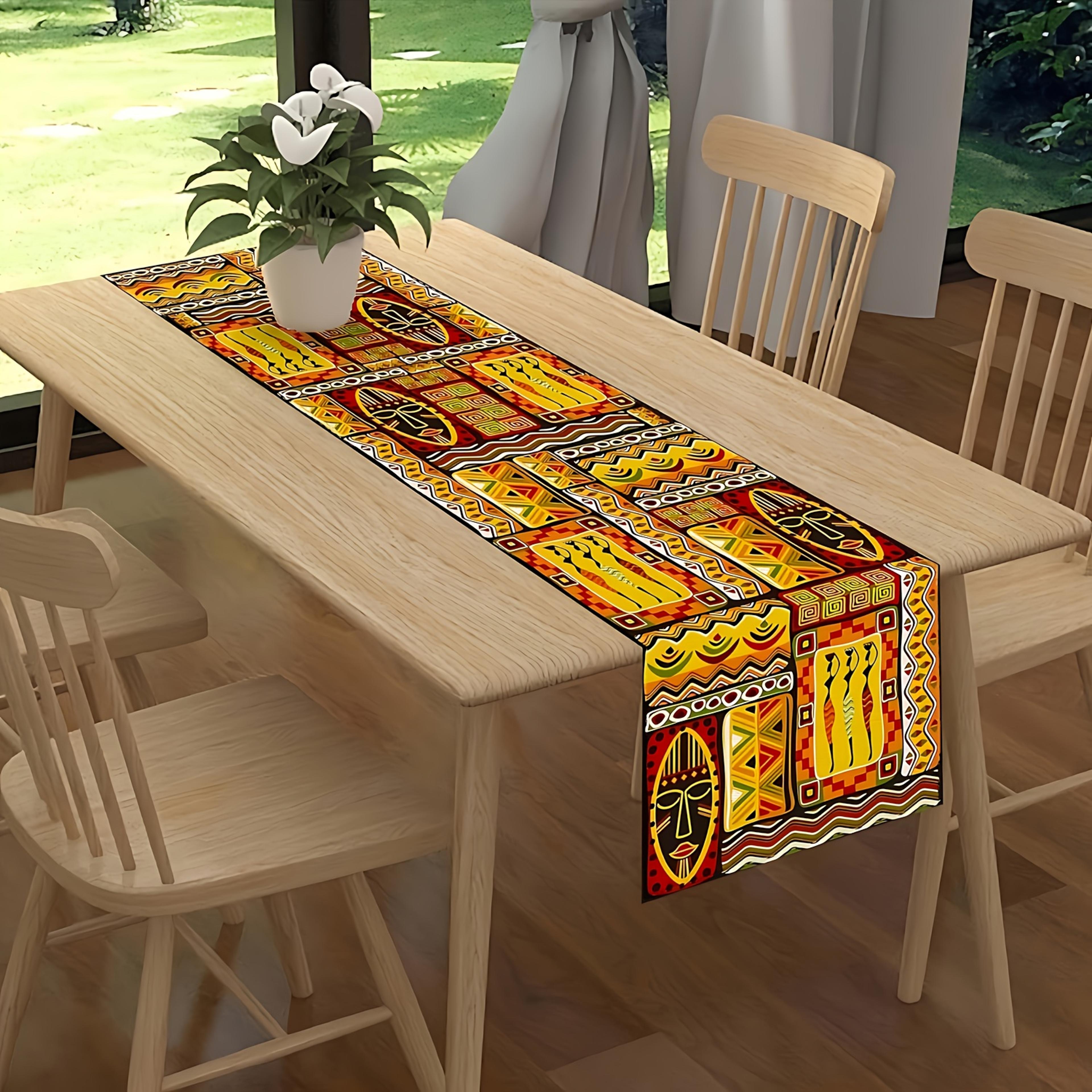 African Tribal Table Runner Vibrant Polyester Dining Decor 1