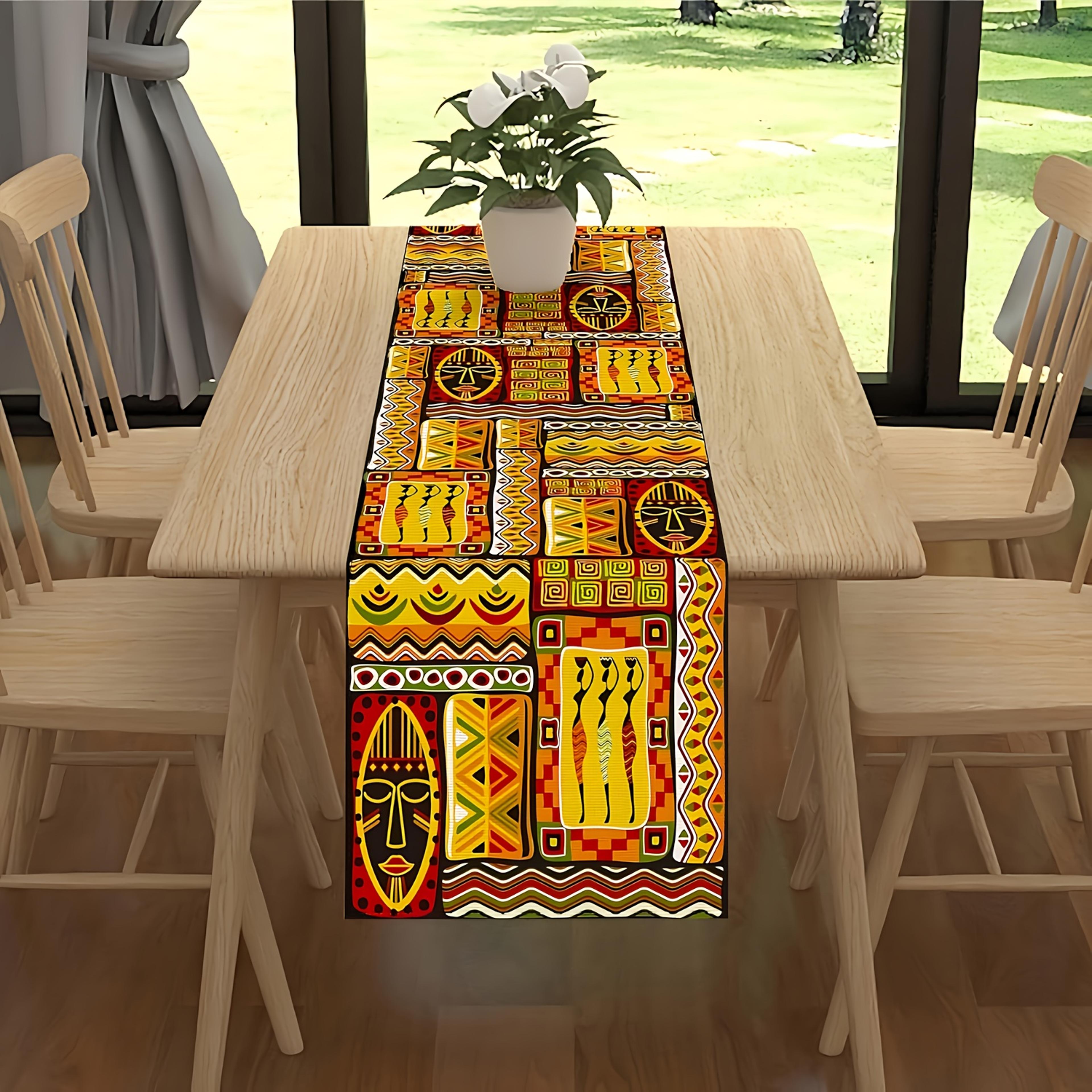 African Tribal Table Runner Vibrant Polyester Dining Decor 4