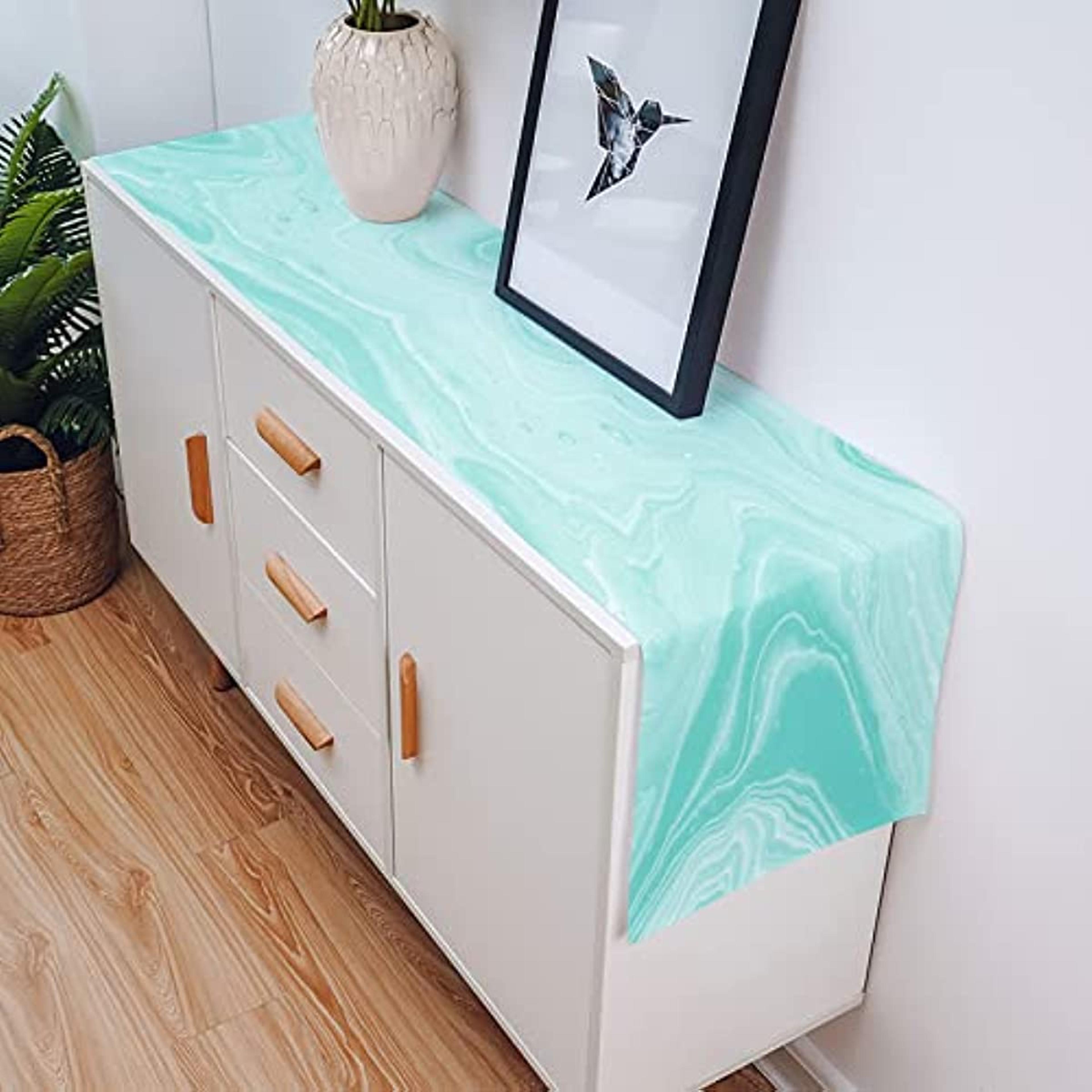 Turquoise Linen Table Runner With Abstract Marble Design Washable Modern Dining  Wedding Decor 4