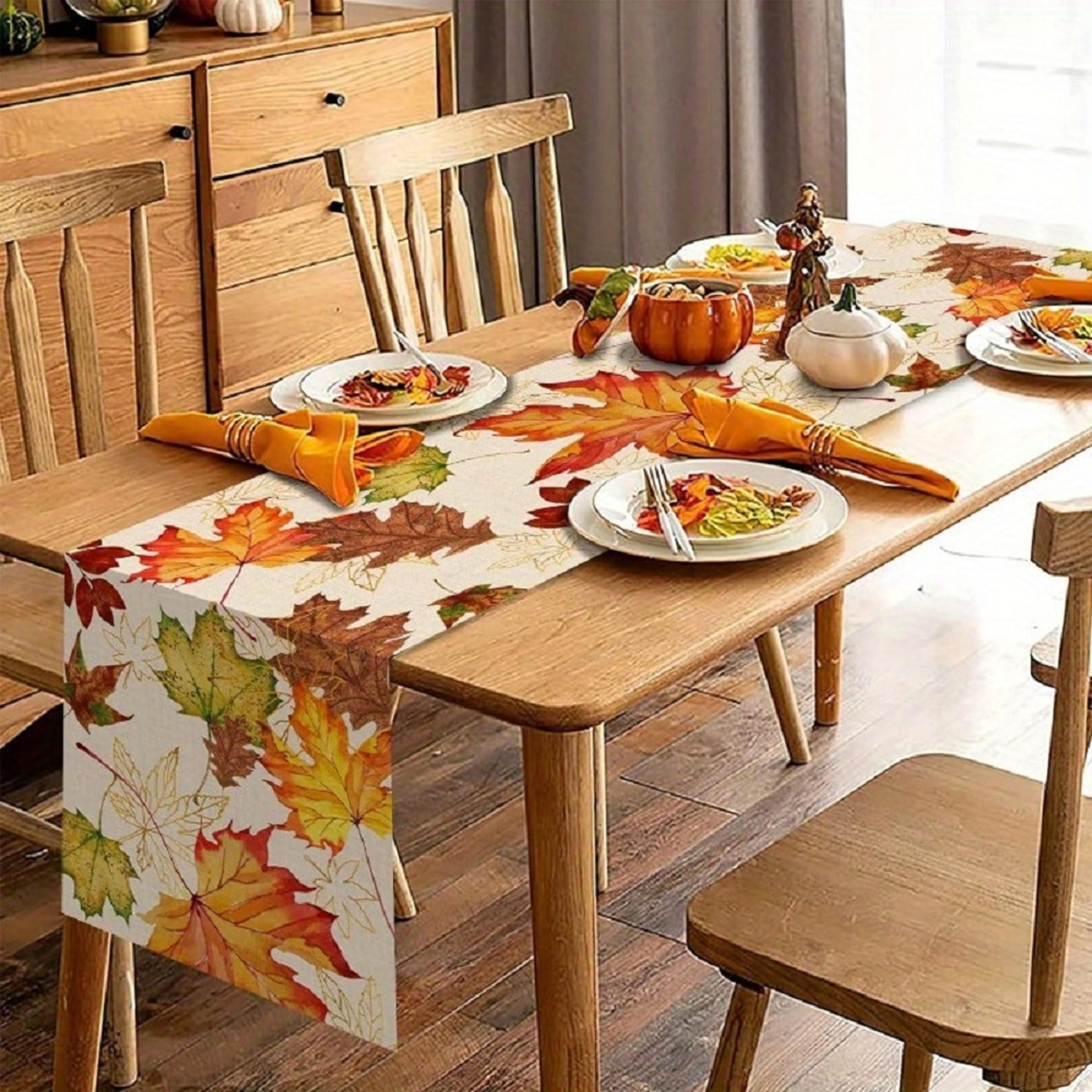 Watercolor Maple Leaf Autumn Table Runner For Fall Dining  Thanksgiving Decor 2