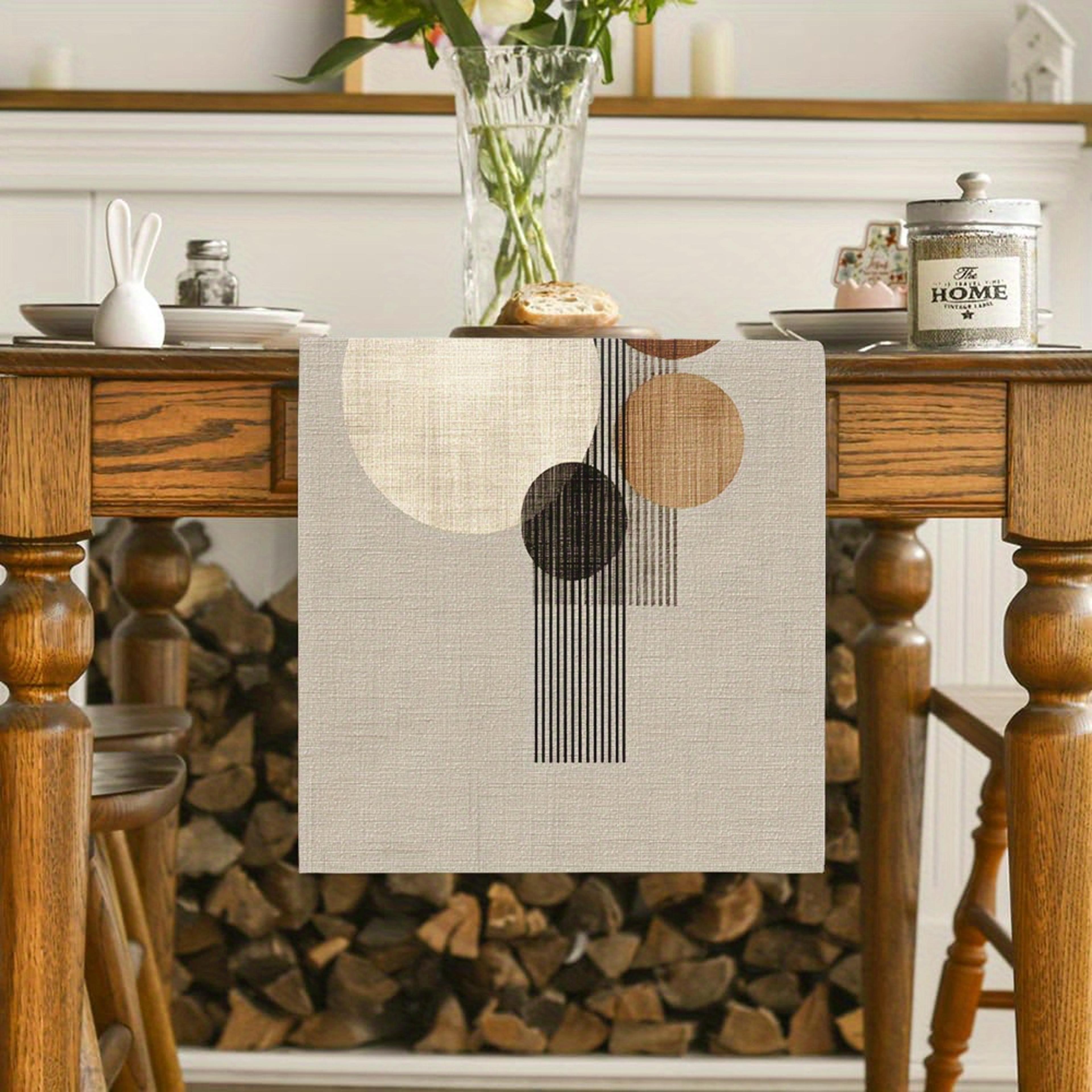 geometric table runner with artistic round pattern for modern dining decor