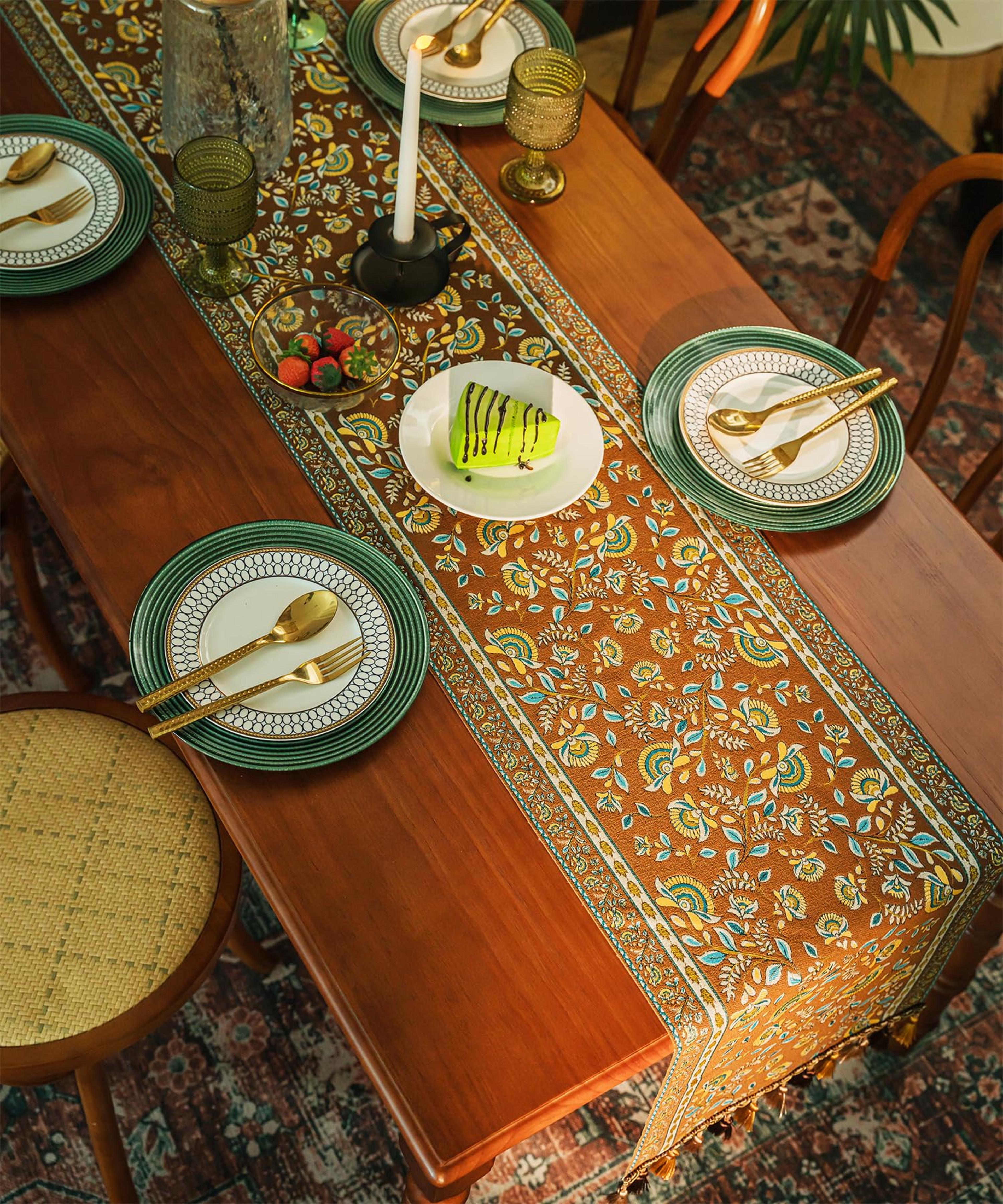 Retro Tassel Farmhouse Table Runner For Rustic Dining Table Decor 1